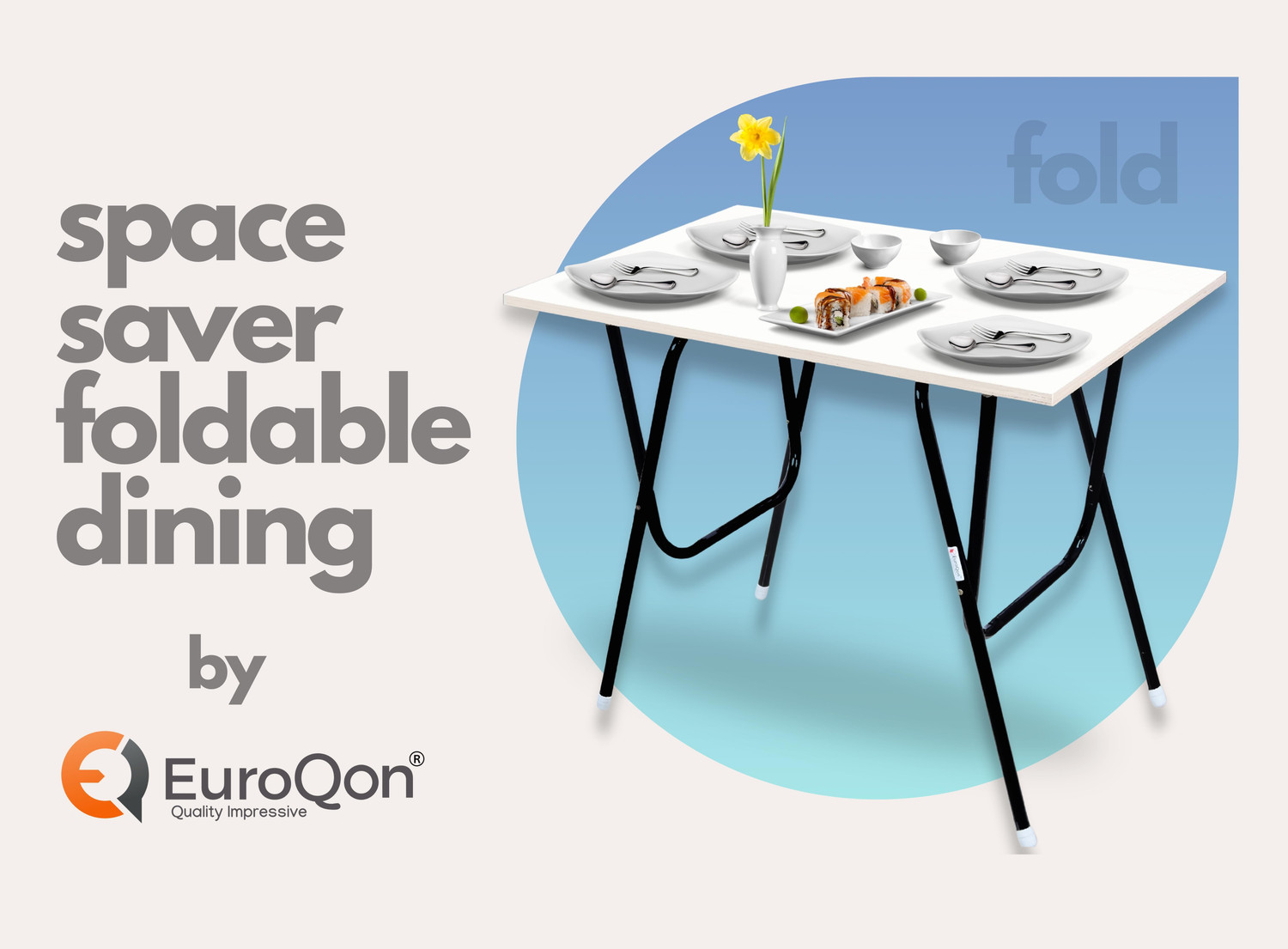 Image of EuroQon Space Saver Foldable Imported Wood Engineered Wood 4 Seater Dining Table