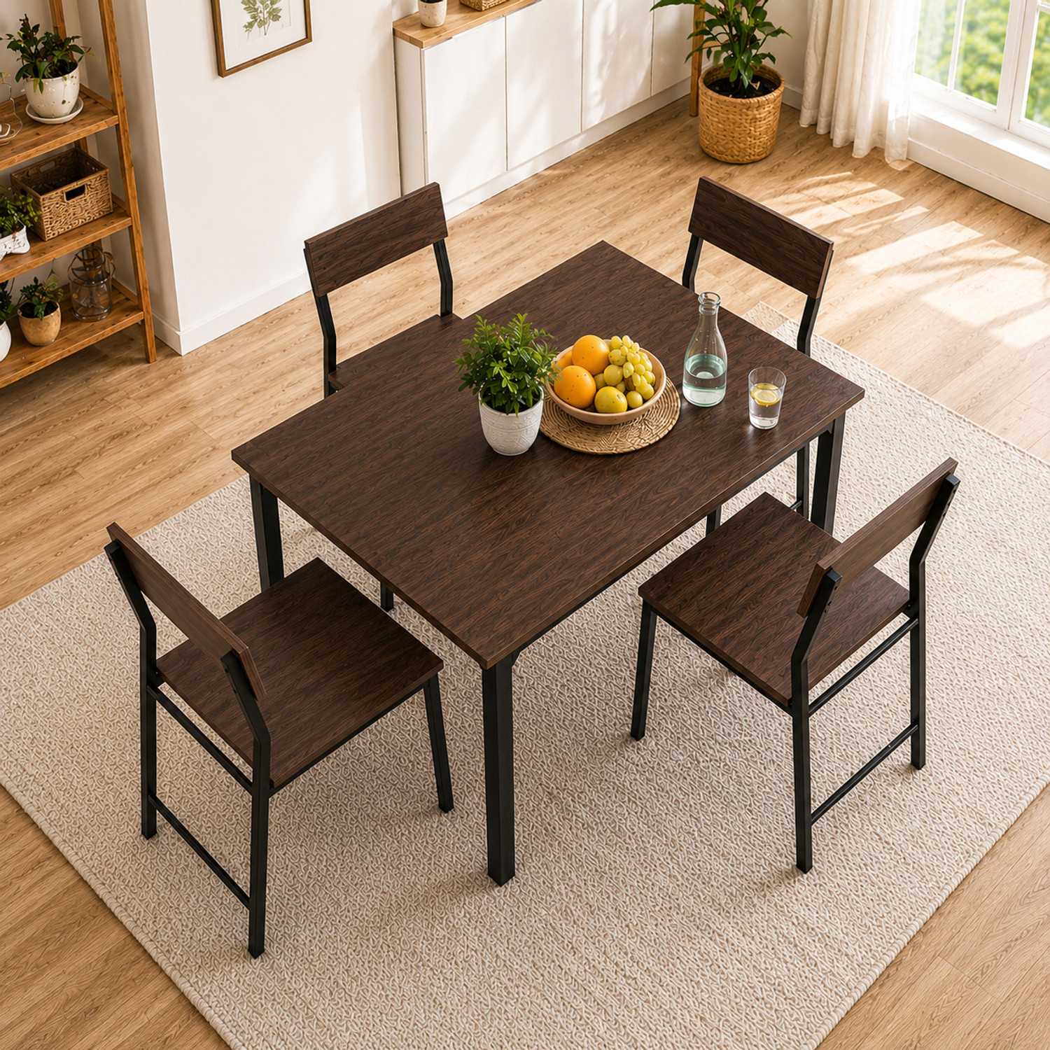 Image of furniba 4 seater Dining Table set with chairs | Metal Frame | Sapce Saving | Engineered Wood 4 Seater Dining Set
