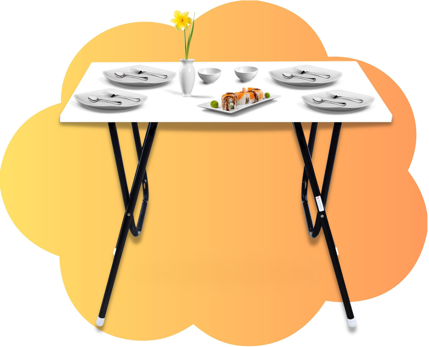Image of EuroQon Space Saver Foldable Imported Wood Engineered Wood 4 Seater Dining Table