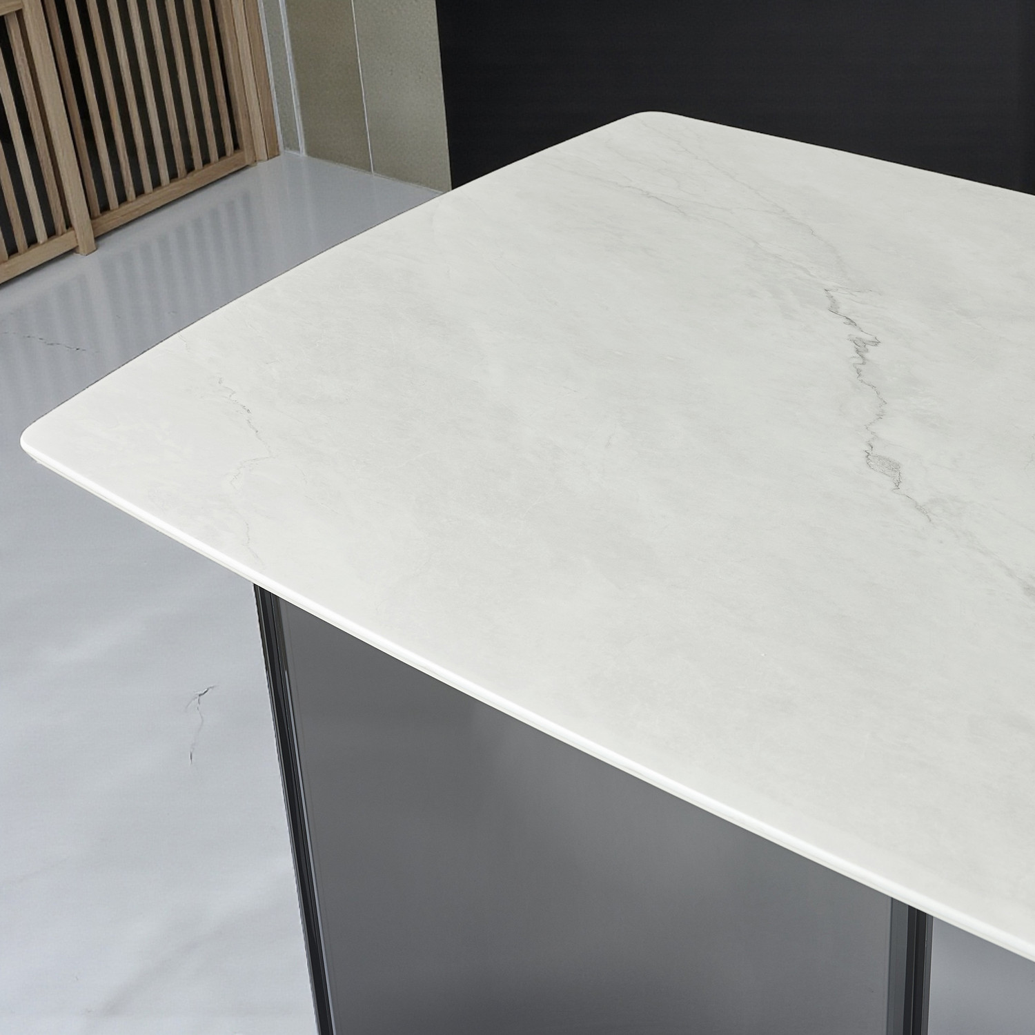Image of THE ATTIC The Attic Prism Dining Table 160 cms with Sculpted Dual-Tone Pillar Base Metal 6 Seater Dining Table