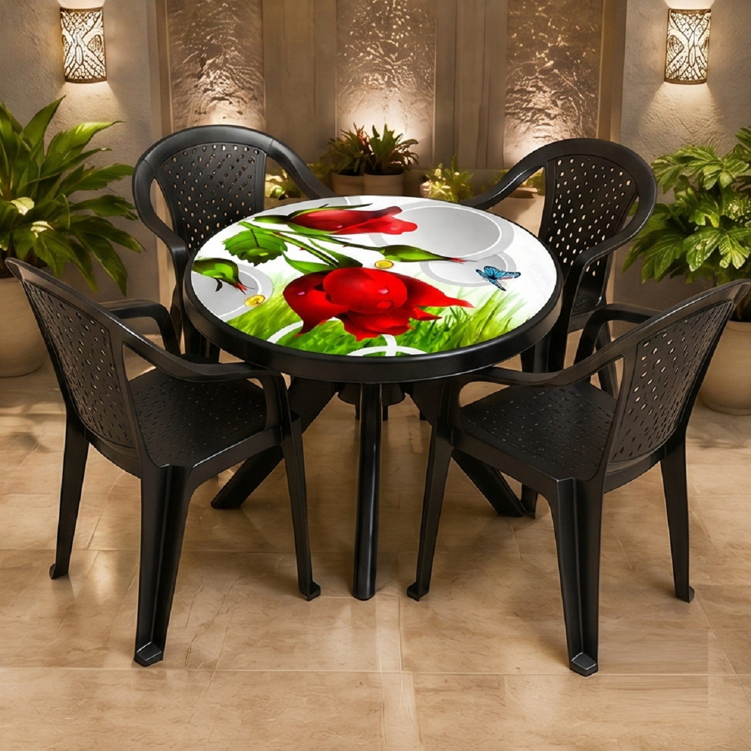 Image of KARNI ENTERPRISE RT-ROSE-BLK-01 Plastic 4 Seater Dining Table