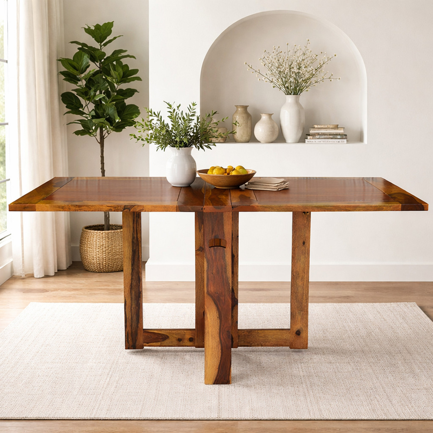 Image of Angel Furniture Foldable Solid Wood 6 Seater Dining Table