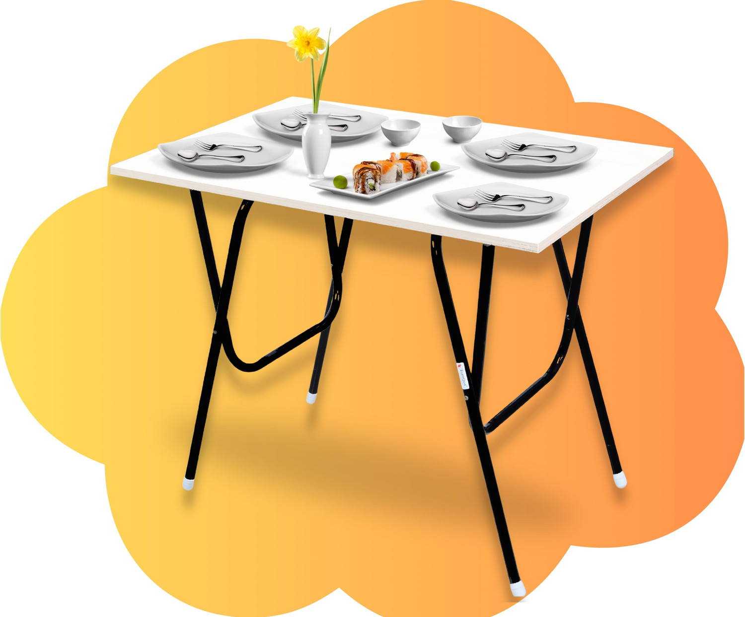 Image of EuroQon Space Saver Foldable Imported Wood Engineered Wood 4 Seater Dining Table