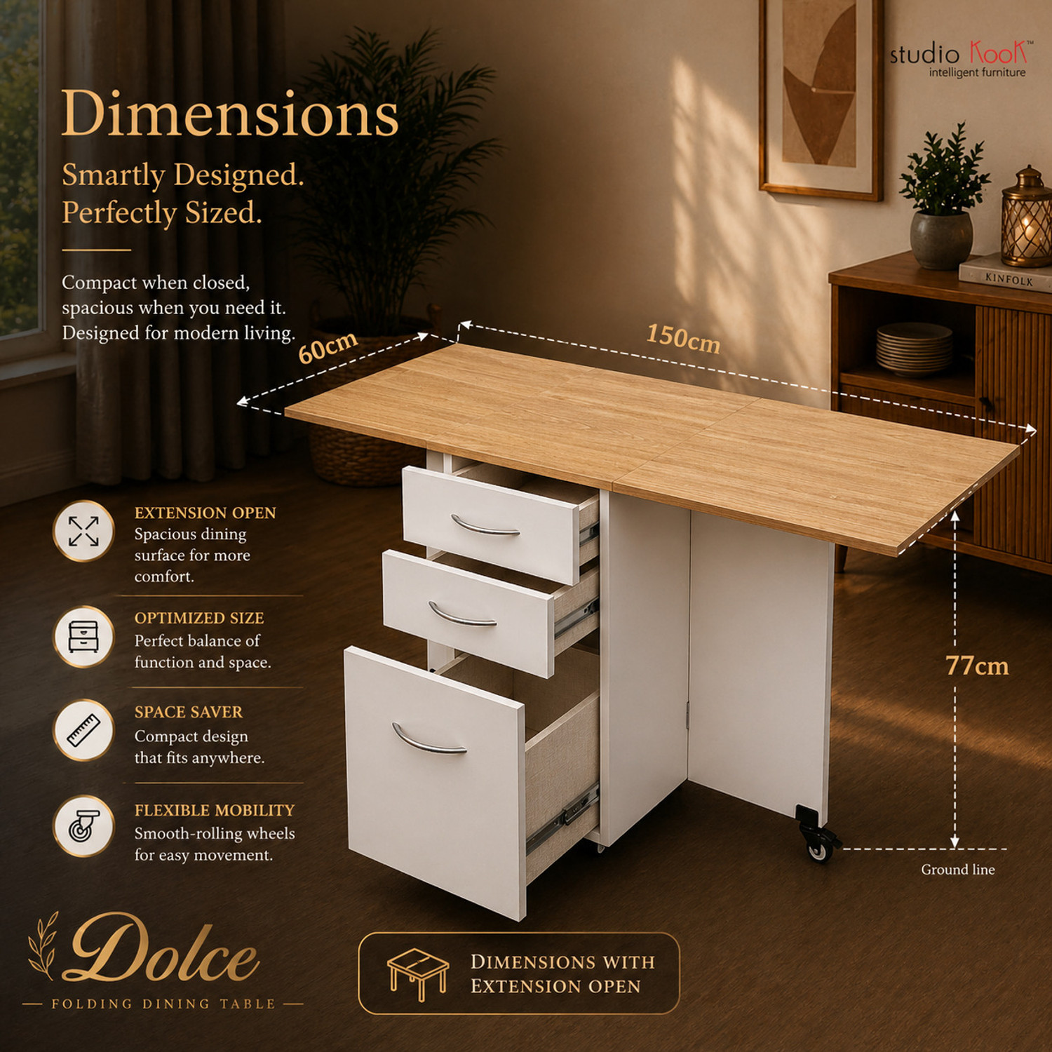 Image of Studio Kook Dolce Engineered Wood 4 Seater Dining Table