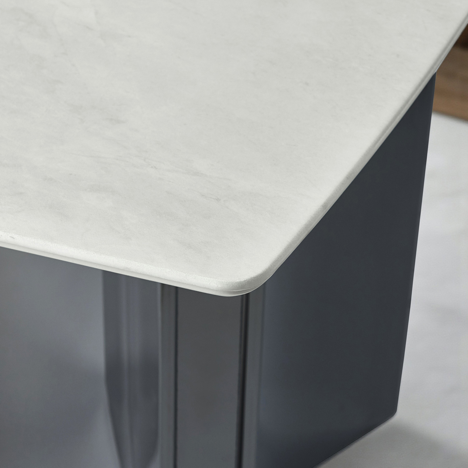 Image of THE ATTIC The Attic Prism Dining Table 160 cms with Sculpted Dual-Tone Pillar Base Metal 6 Seater Dining Table