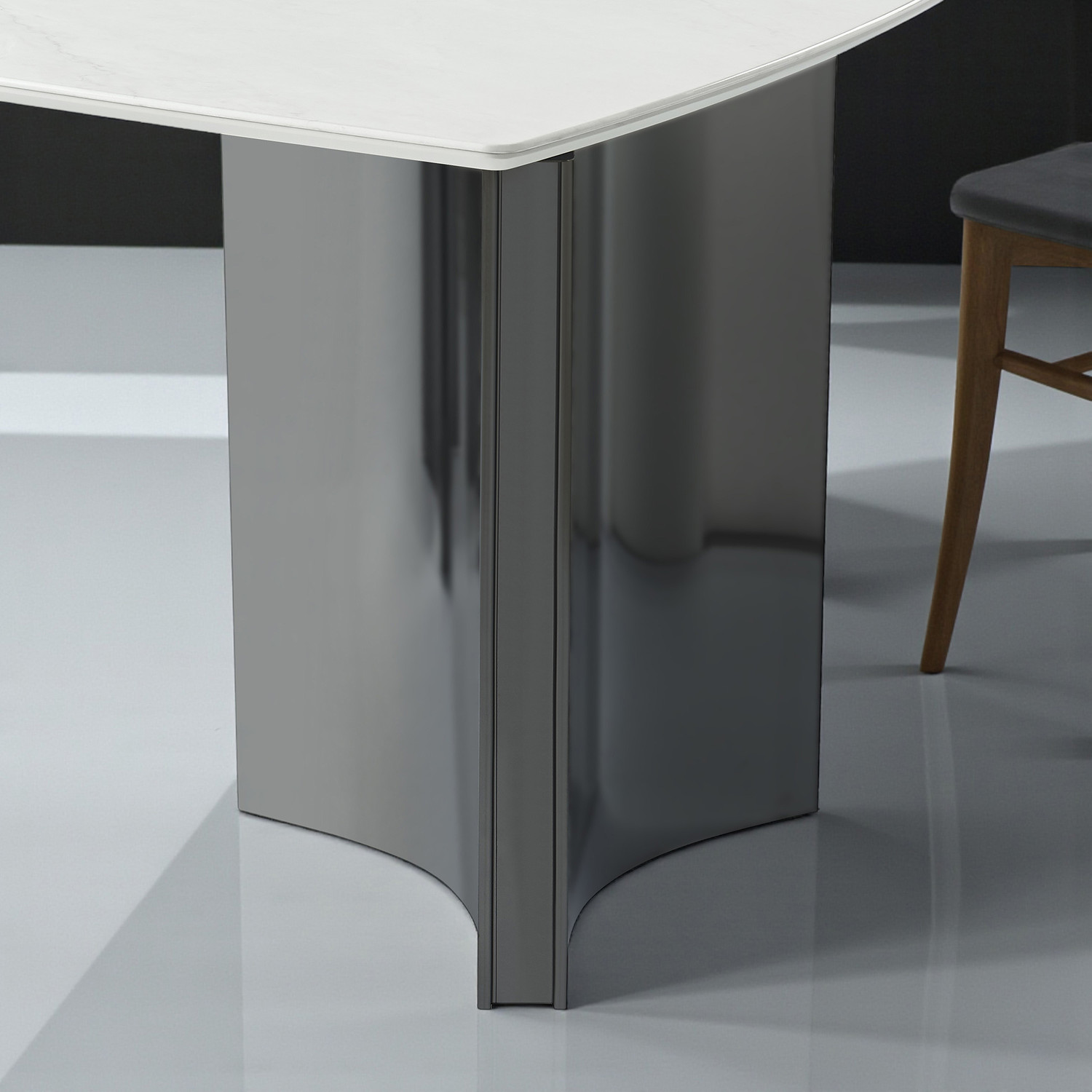 Image of THE ATTIC The Attic Prism Dining Table 160 cms with Sculpted Dual-Tone Pillar Base Metal 6 Seater Dining Table