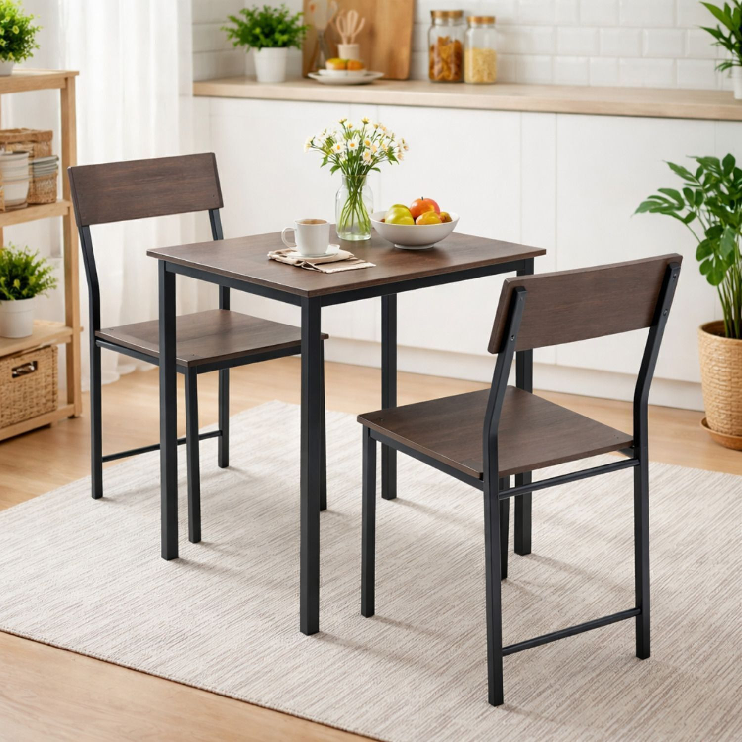 Image of furniba 2 seater Dining set with chairs | Metal Frame | 2 Seater | Mapple | Engineered Wood 2 Seater Dining Set