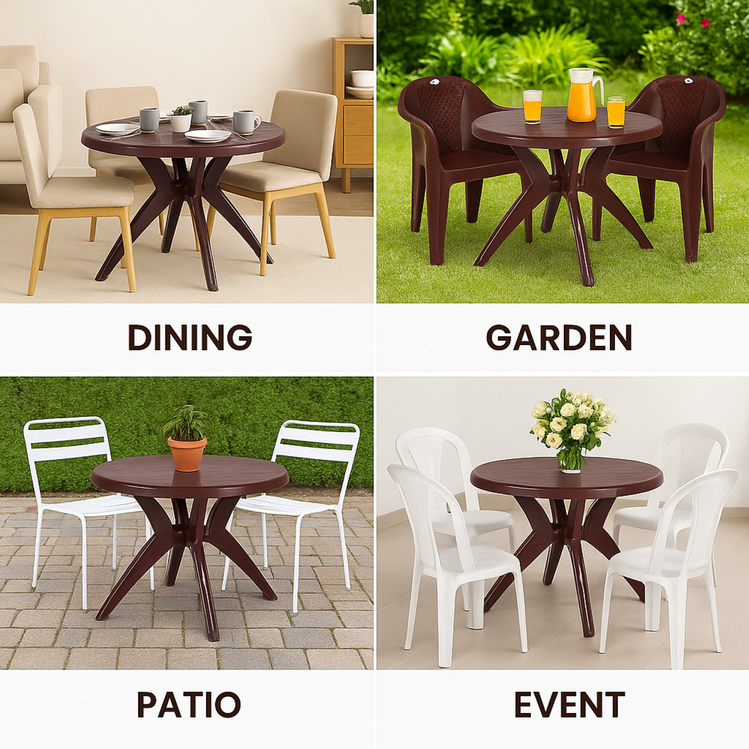 Image of HOMIBOSS plastic round table for office, kitchen, study, garden Plastic 4 Seater Dining Table