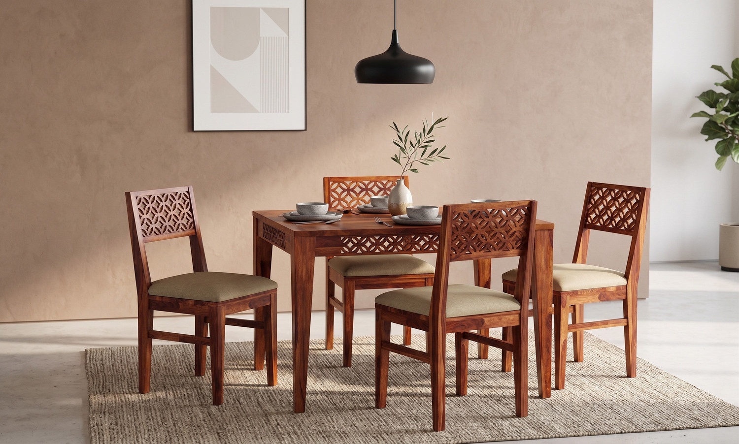 Image of JHDECOR Solid Wood Dining Set|Dining Table Chair Set|4 Seater Dining Set|Table Chair Set Solid Wood 4 Seater Dining Table