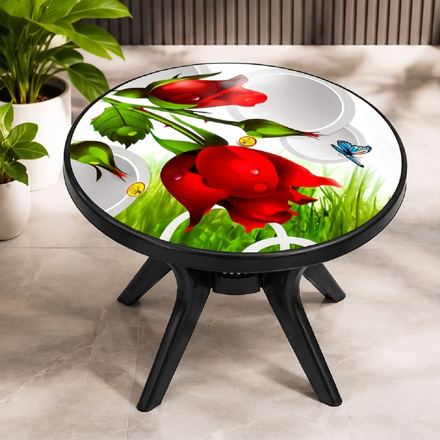 Image of KARNI ENTERPRISE RT-ROSE-BLK-01 Plastic 4 Seater Dining Table