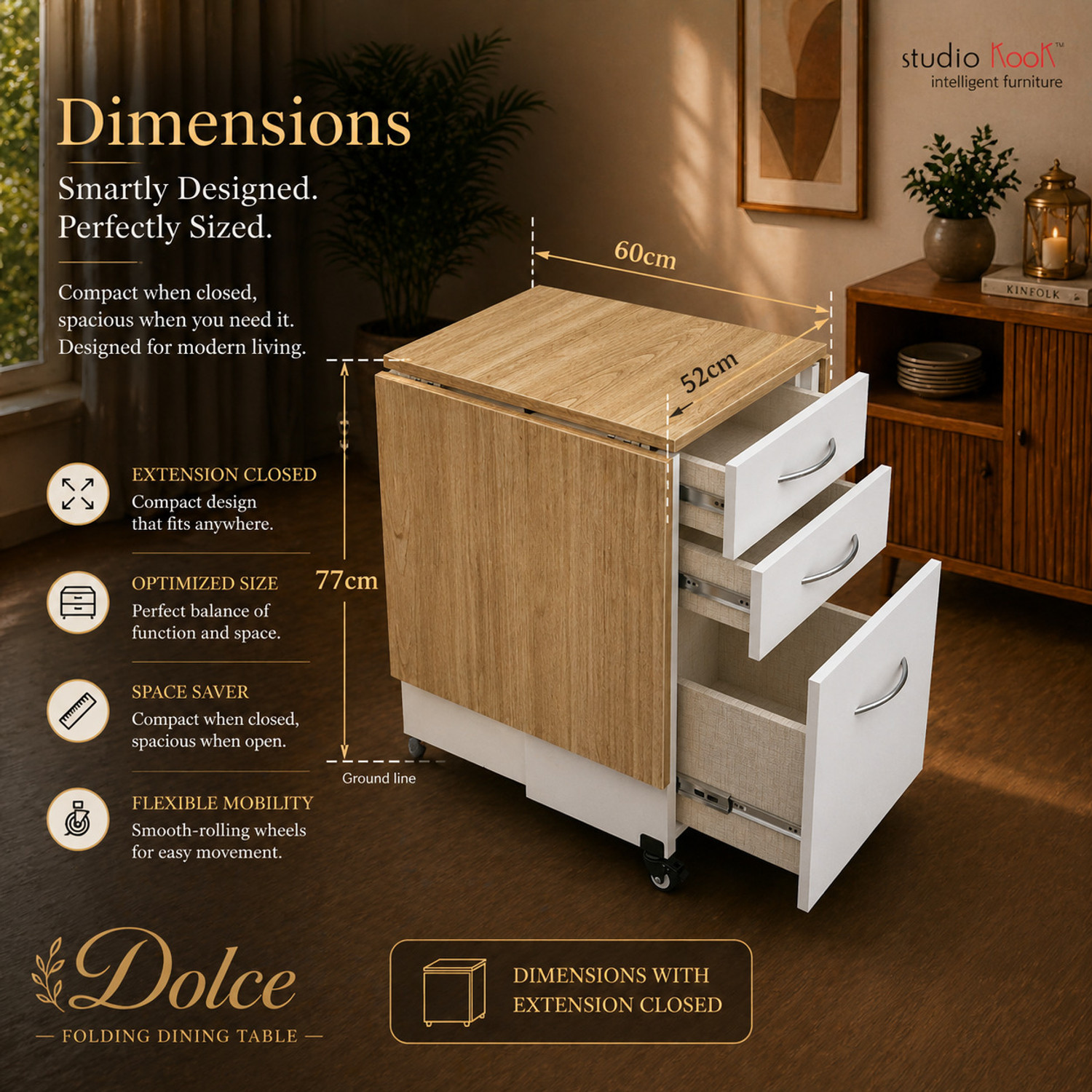 Image of Studio Kook Dolce Engineered Wood 4 Seater Dining Table