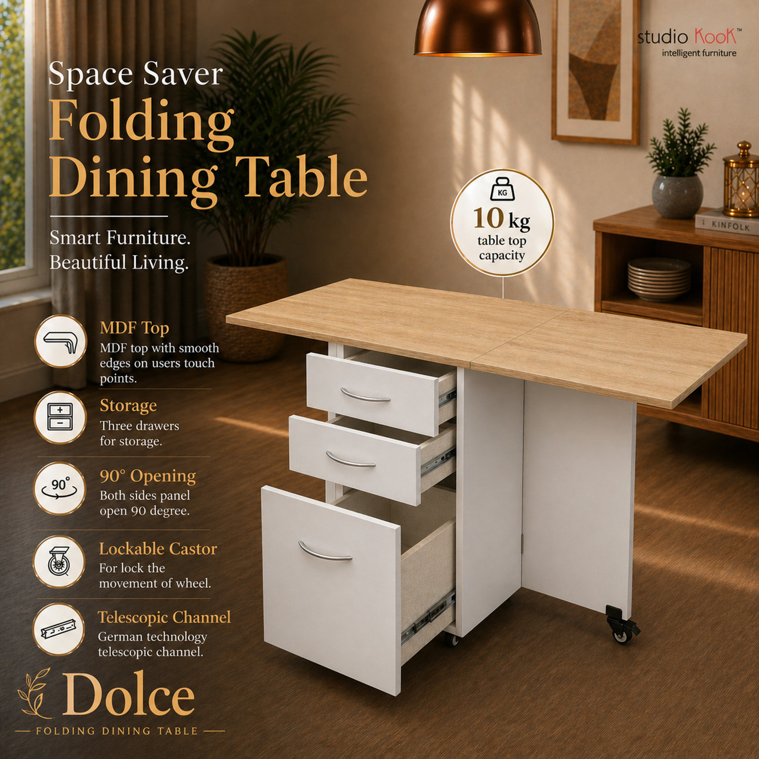 Image of Studio Kook Dolce Engineered Wood 4 Seater Dining Table