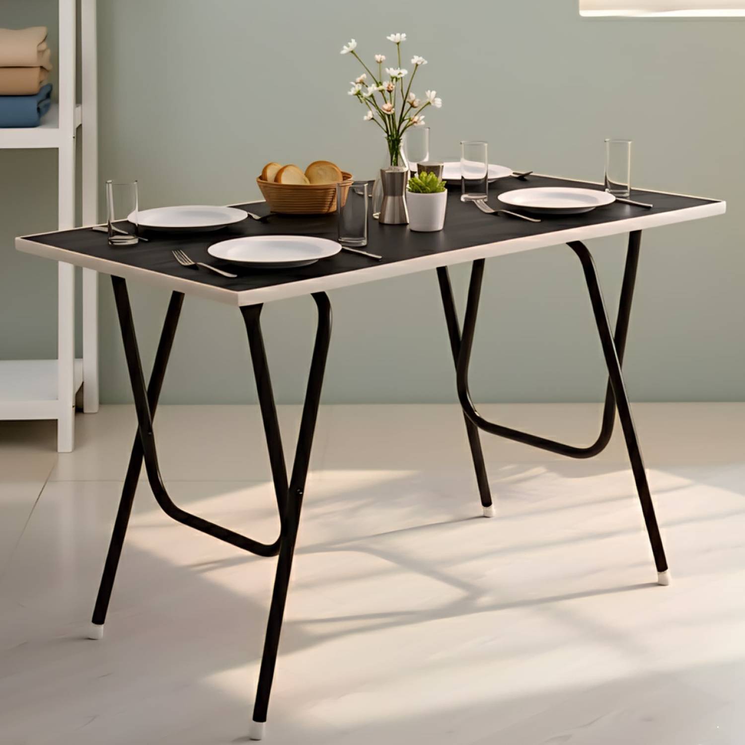 EuroQon Space Saver Foldable Imported Wood Engineered Wood 4 Seater Dining Table
