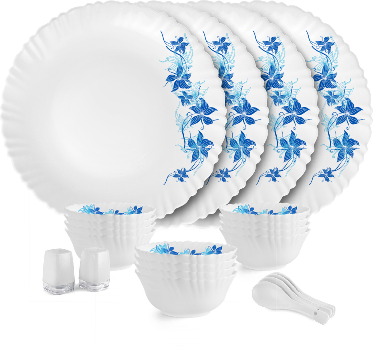 Image of cello Pack of 22 Opalware Dazzle Series Blue Swirl Crockery Set | Dishwasher Safe | Light-Weight Dinner Set (Blue, Microwave Safe)