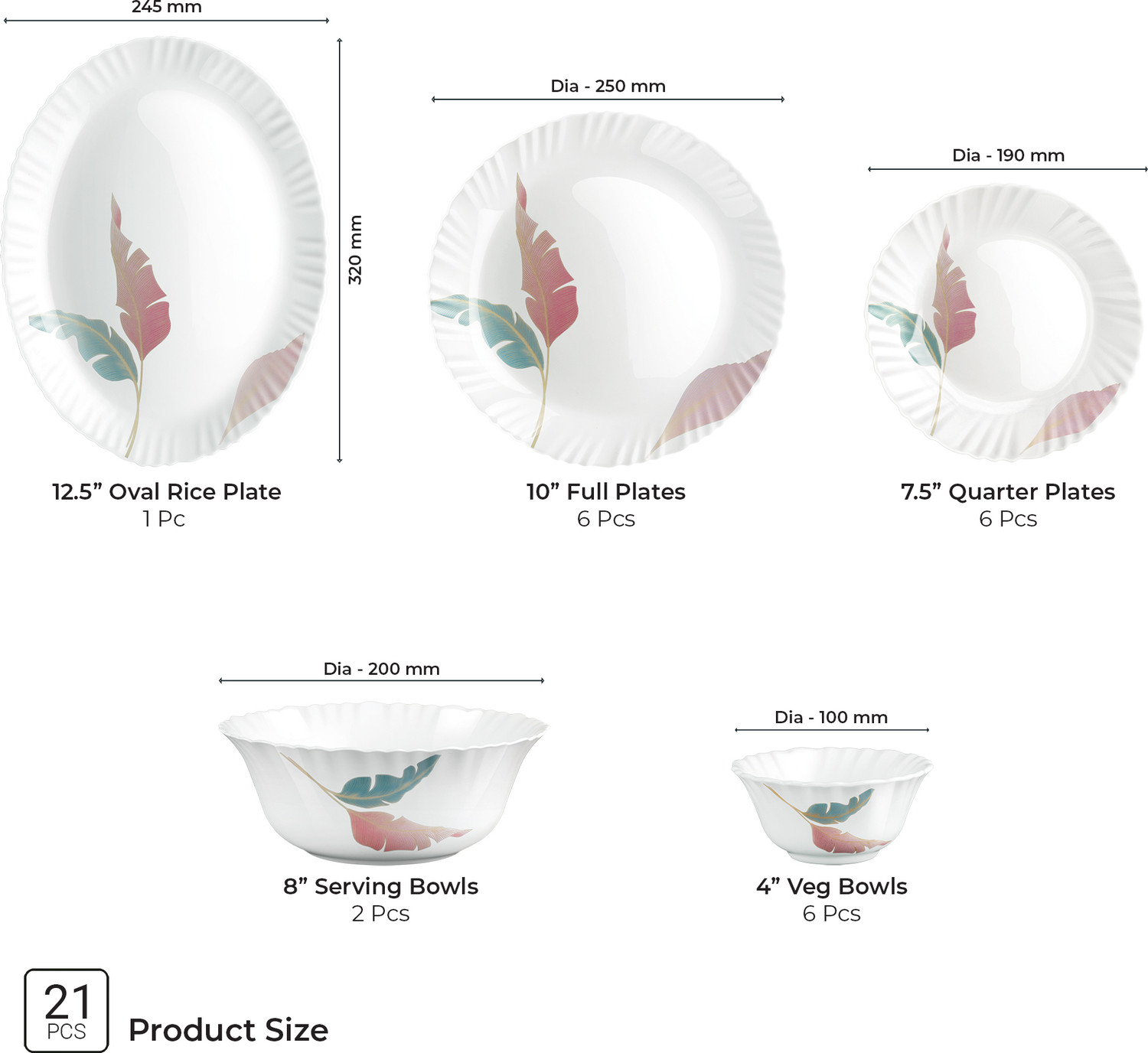 Image of TREO Pack of 21 Opalware Neuma Palma Dinner Set | Serving for 6 | Dishwasher Safe, for Dining & Gifting Dinner Set