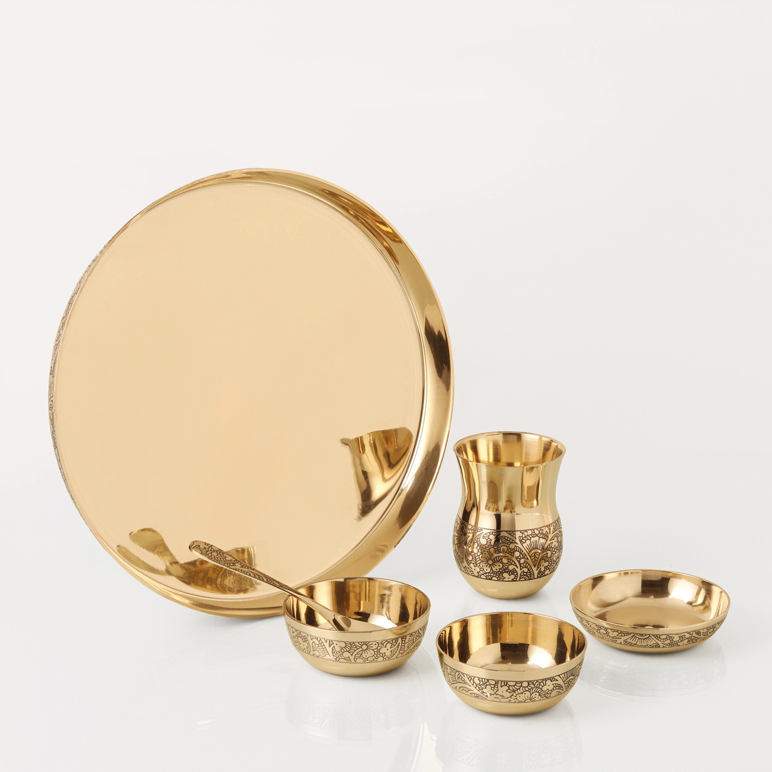 Image of The Healing Store Pack of 6 Bronze pure kansa dinner set eaching design for serving Dinner Set