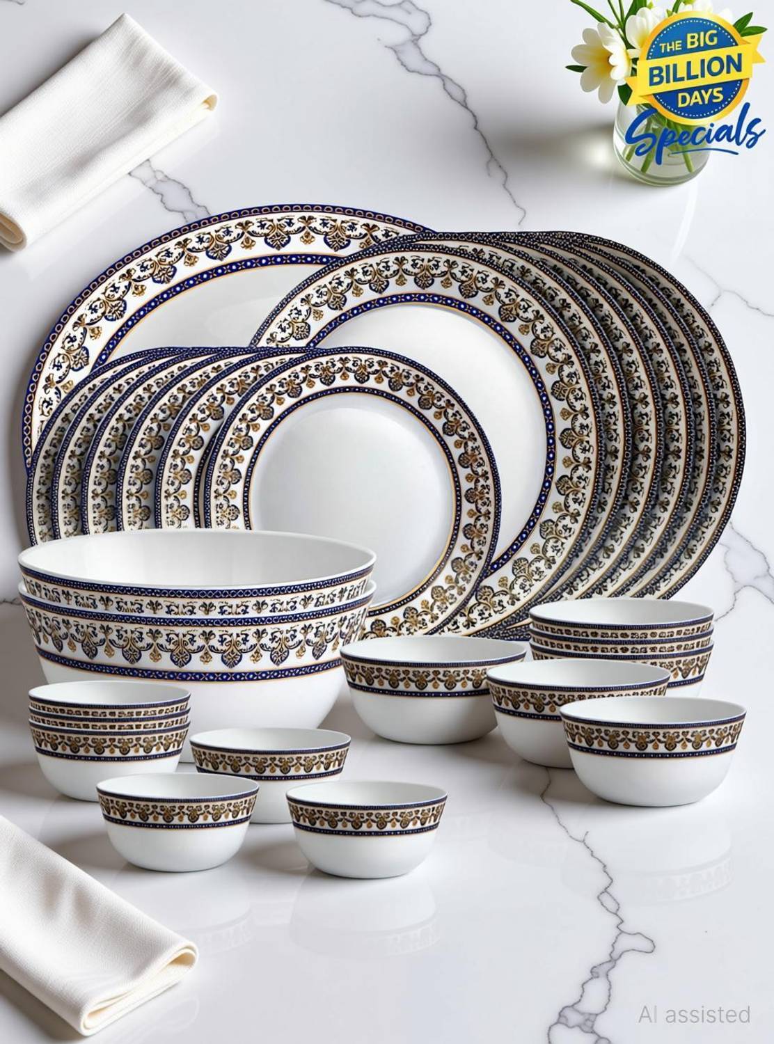cello Pack of 27 Opalware Opalware x Amitabh Bachchan Solitaire Series Blu Dinner Set