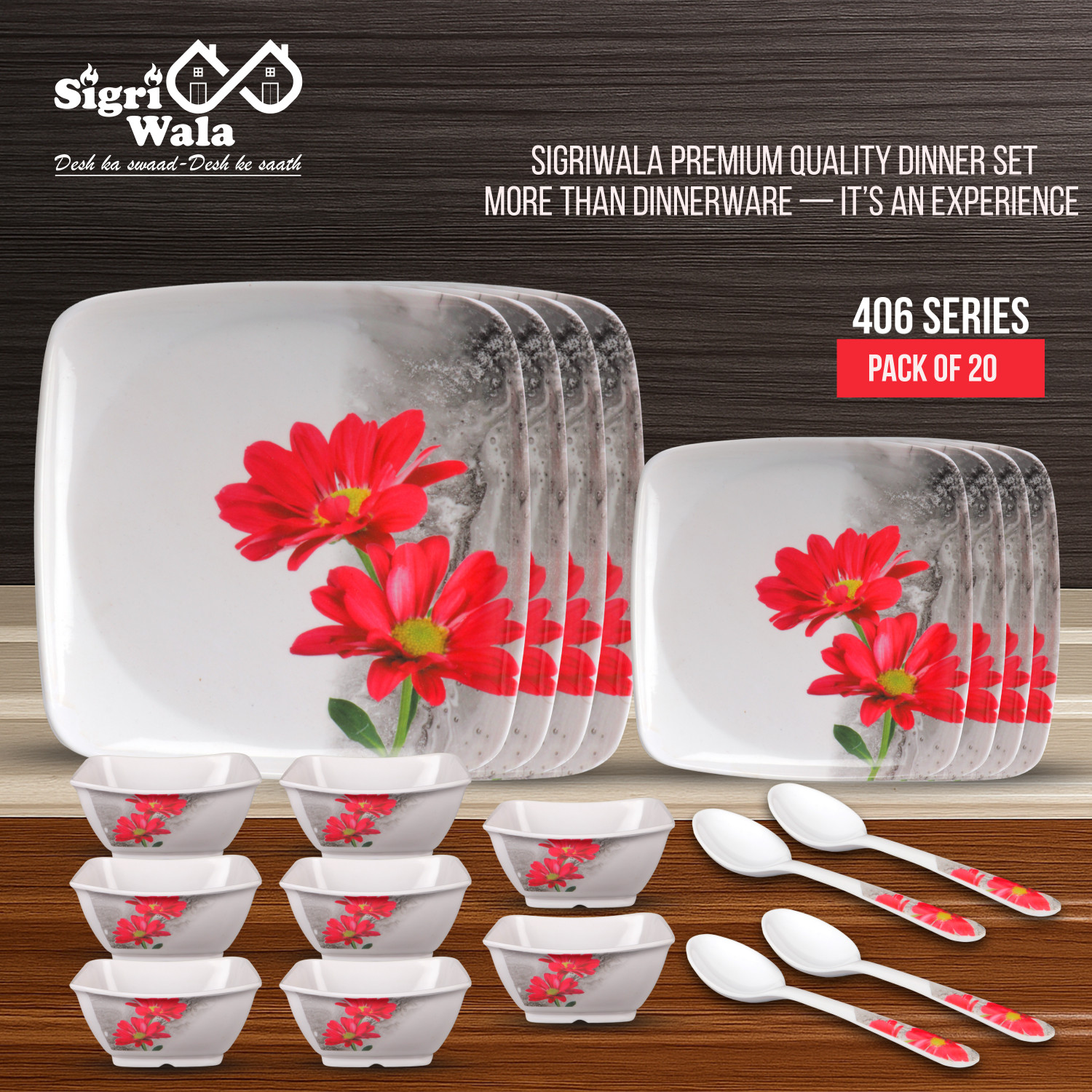 Image of Sigri-wala Pack of 20 Melamin Dinner Set