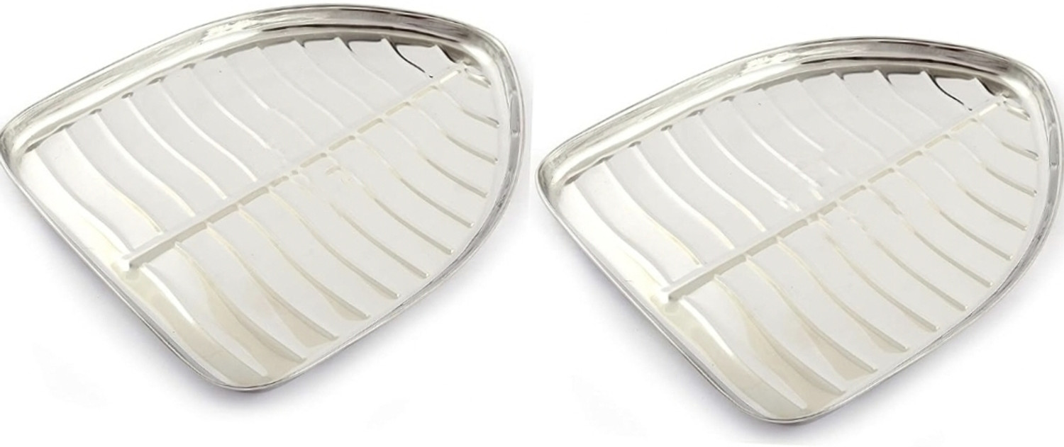 Image of Daraz Pack of 2 Stainless Steel DARAZ Steel Leaf Shaped Banana Plates Dinner Set