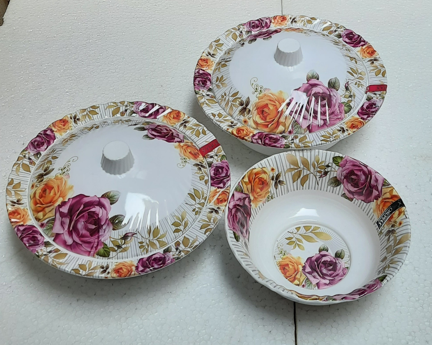 Image of Radhe Crockery Pack of 84 Melamin Dinner Set (White, Pink)