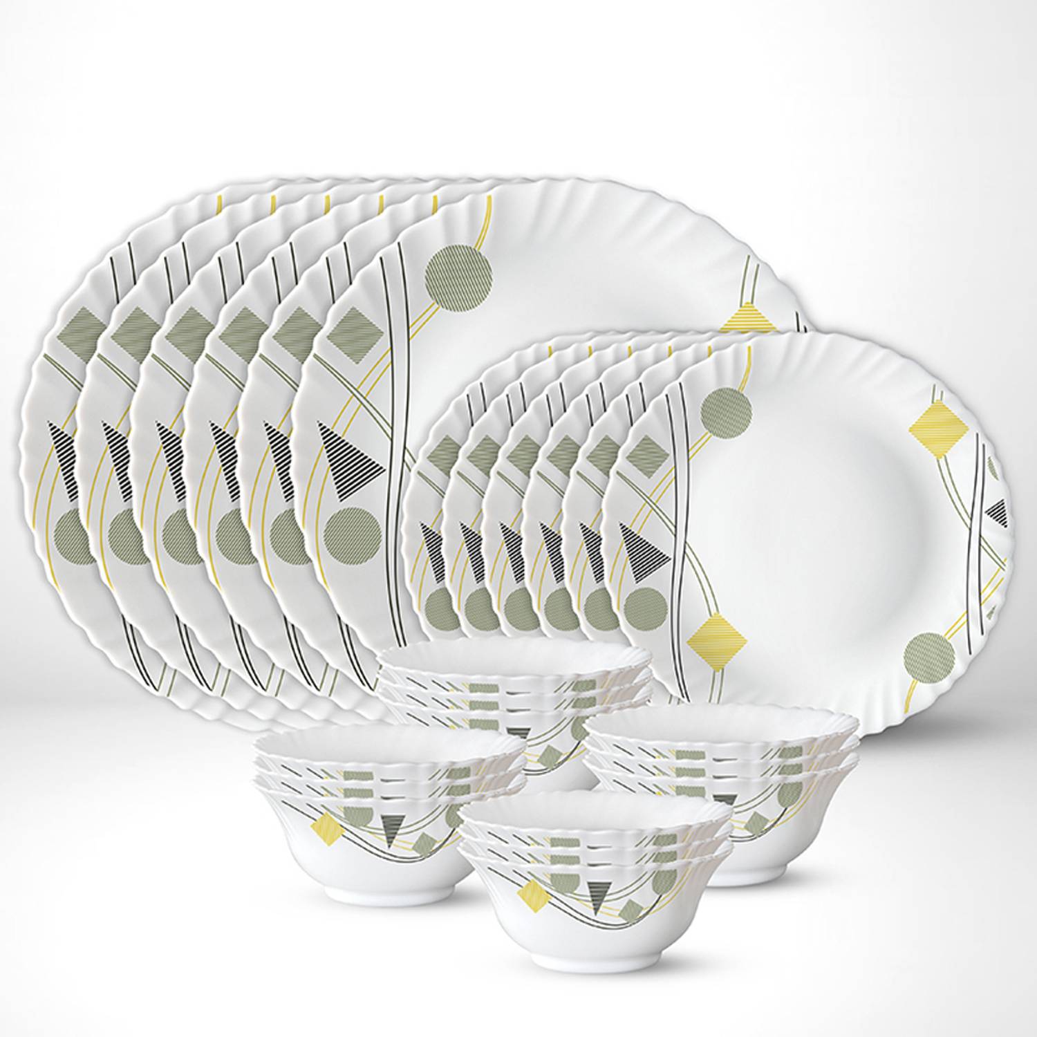 Larah by Borosil Pack of 24 Opalware Galaxy Series Florence 24 pcs Dinnerset, Opalware Crockery For Dining & Gifting Dinner Set