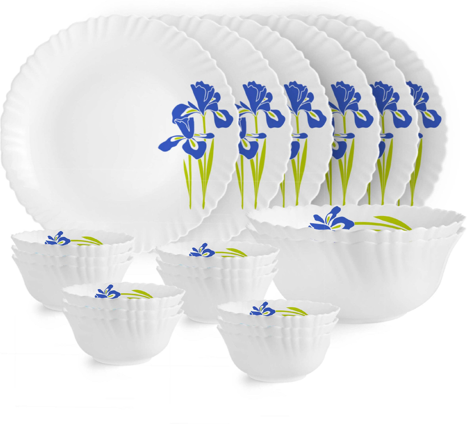 Image of cello Pack of 20 Opalware Dazzle Series Blue Iris Dinner Set | Crockery Set for Daily Use & Gifting Dinner Set