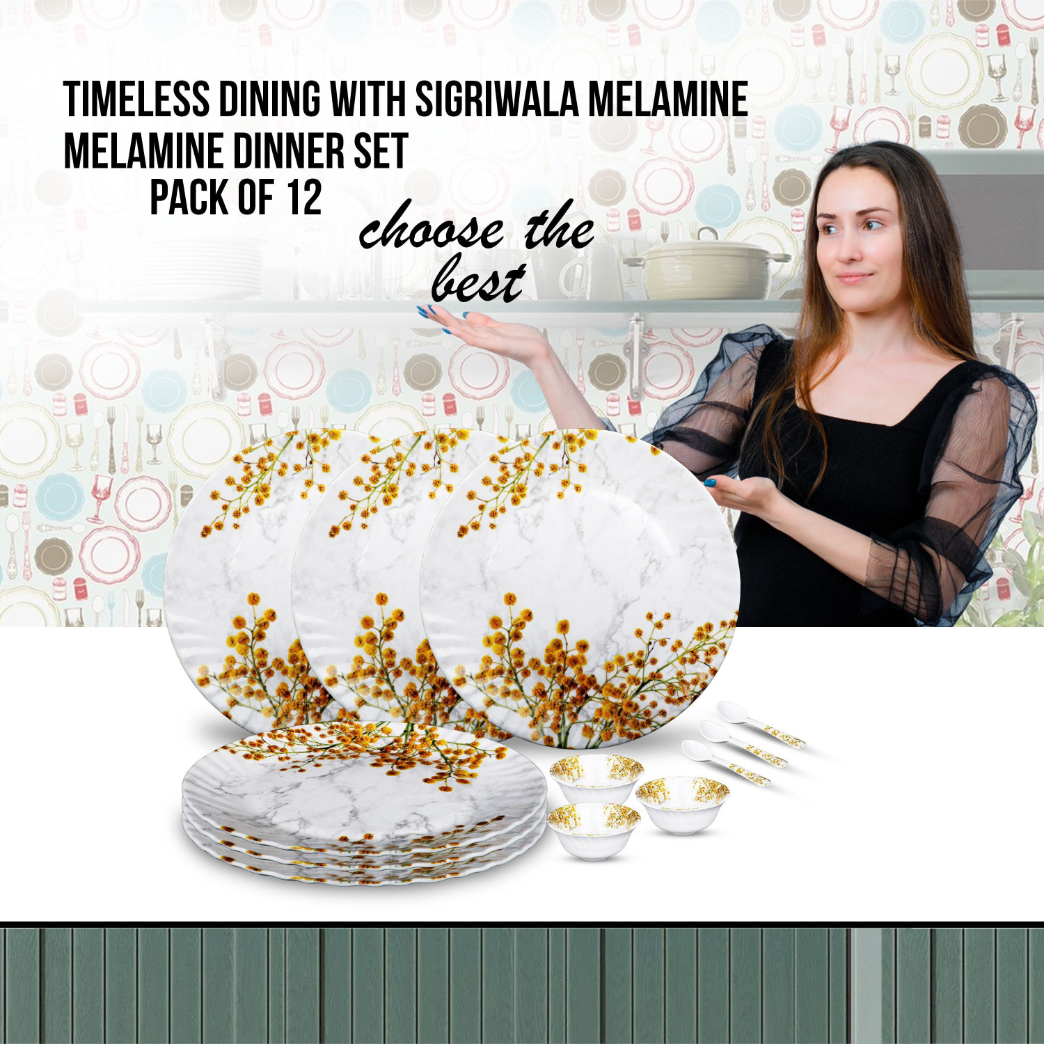 Image of Sigri-wala Pack of 12 Melamin Dinner Set