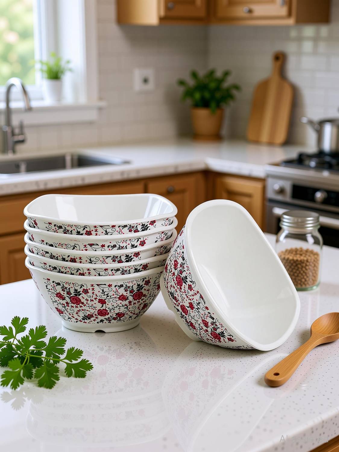 BATANIYA Melamine Serving Bowl Ethnic Red Floral Triple Coated