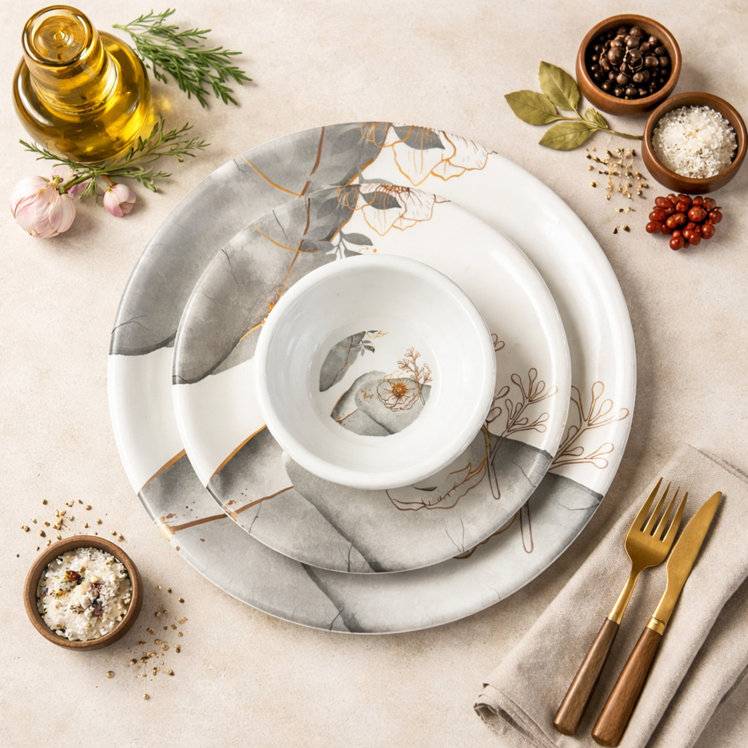 Image of WCSE Pack of 38 Melamin 100% FOOD GRADE, Dishwasher Safe|Stain Resistant Dinner Set