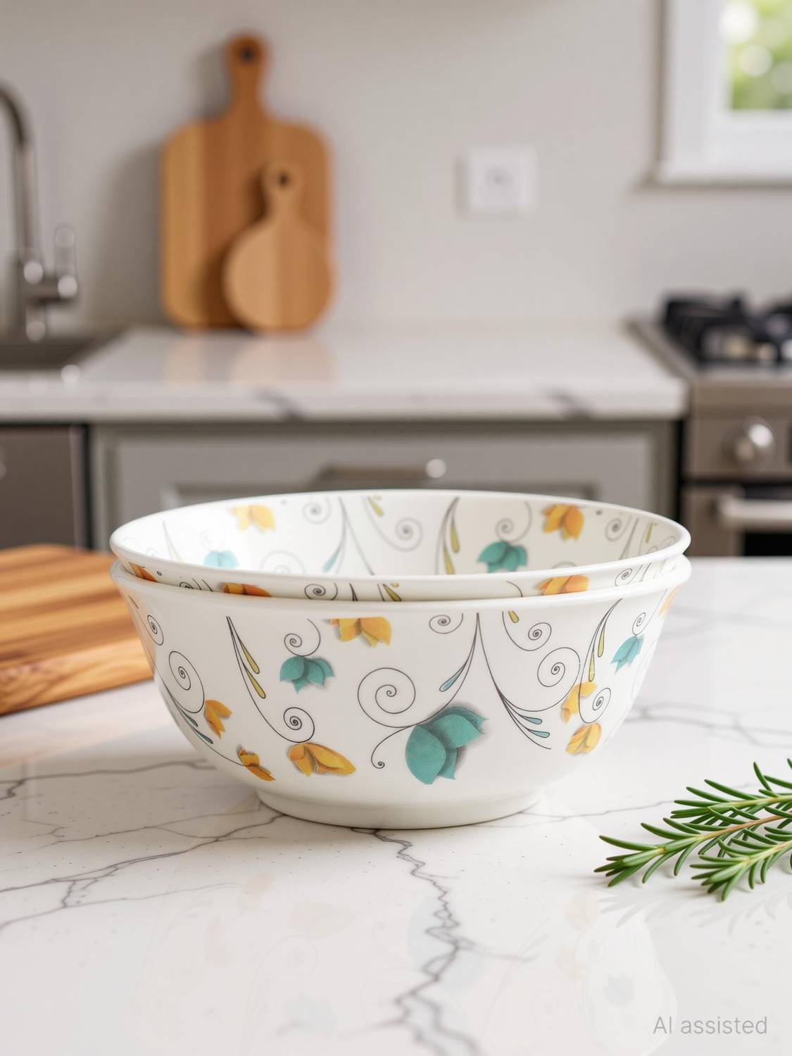 BATANIYA Melamine Serving Bowl Lilly Floral Designer Round