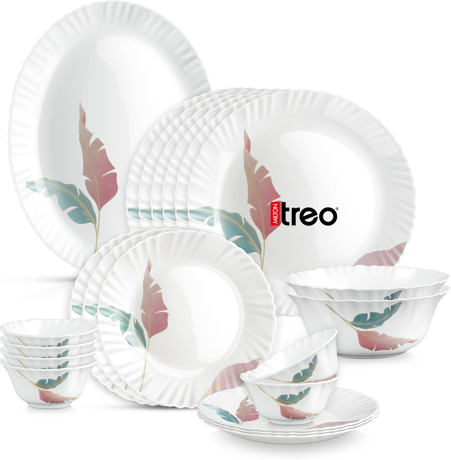 Image of TREO Pack of 21 Opalware Neuma Palma Dinner Set | Serving for 6 | Dishwasher Safe, for Dining & Gifting Dinner Set