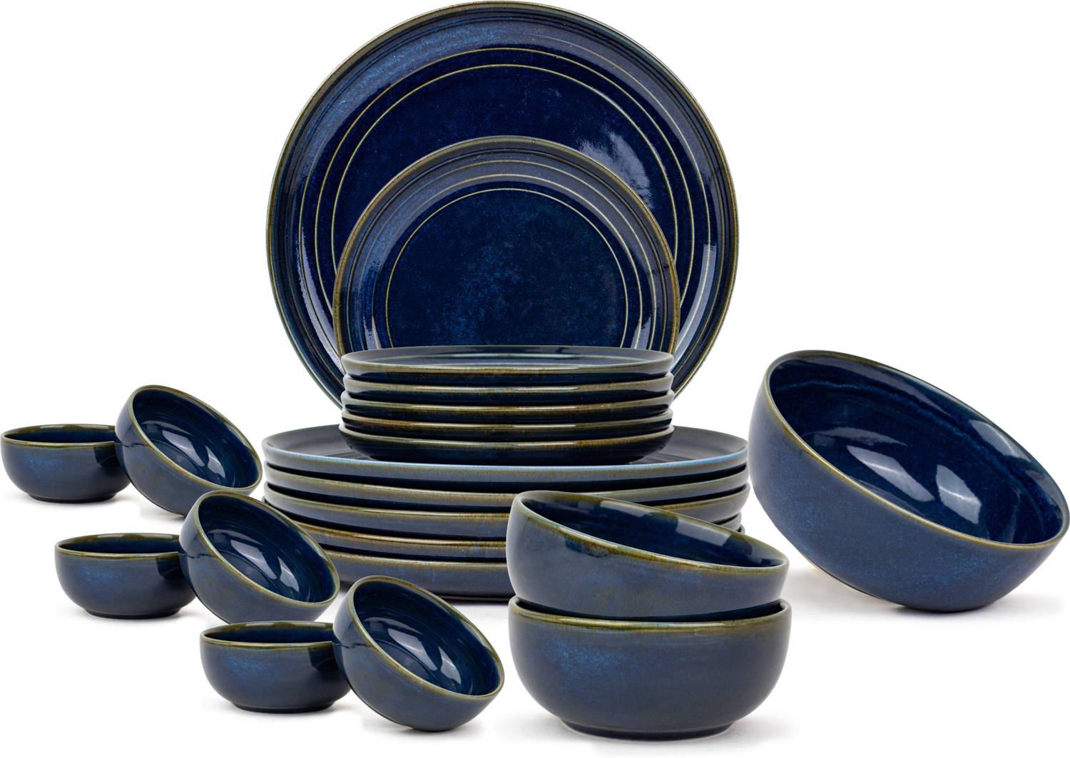 Shay 21-Piece Ceramic Dinner Set, Blue Pack of 21 - Image 1