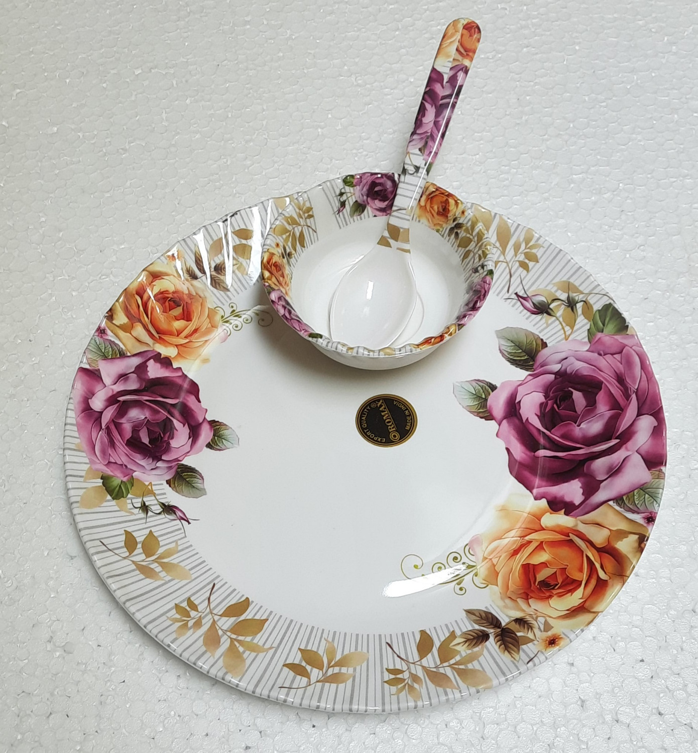 Image of Radhe Crockery Pack of 84 Melamin Dinner Set (White, Pink)