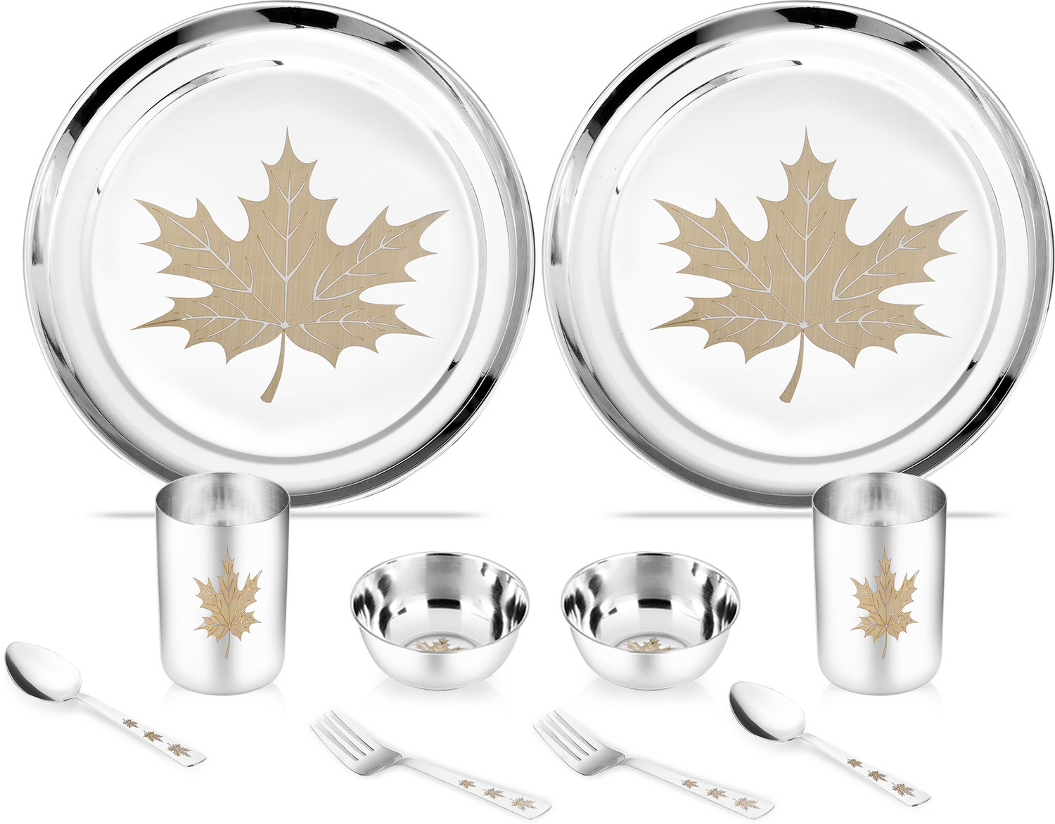 Image of Classic Essentials Pack of 10 Stainless Steel Dinner Set|Serves 2 People|Heavy Gauge|Kitchen Set|Permanent Laser-Maple Dinner Set
