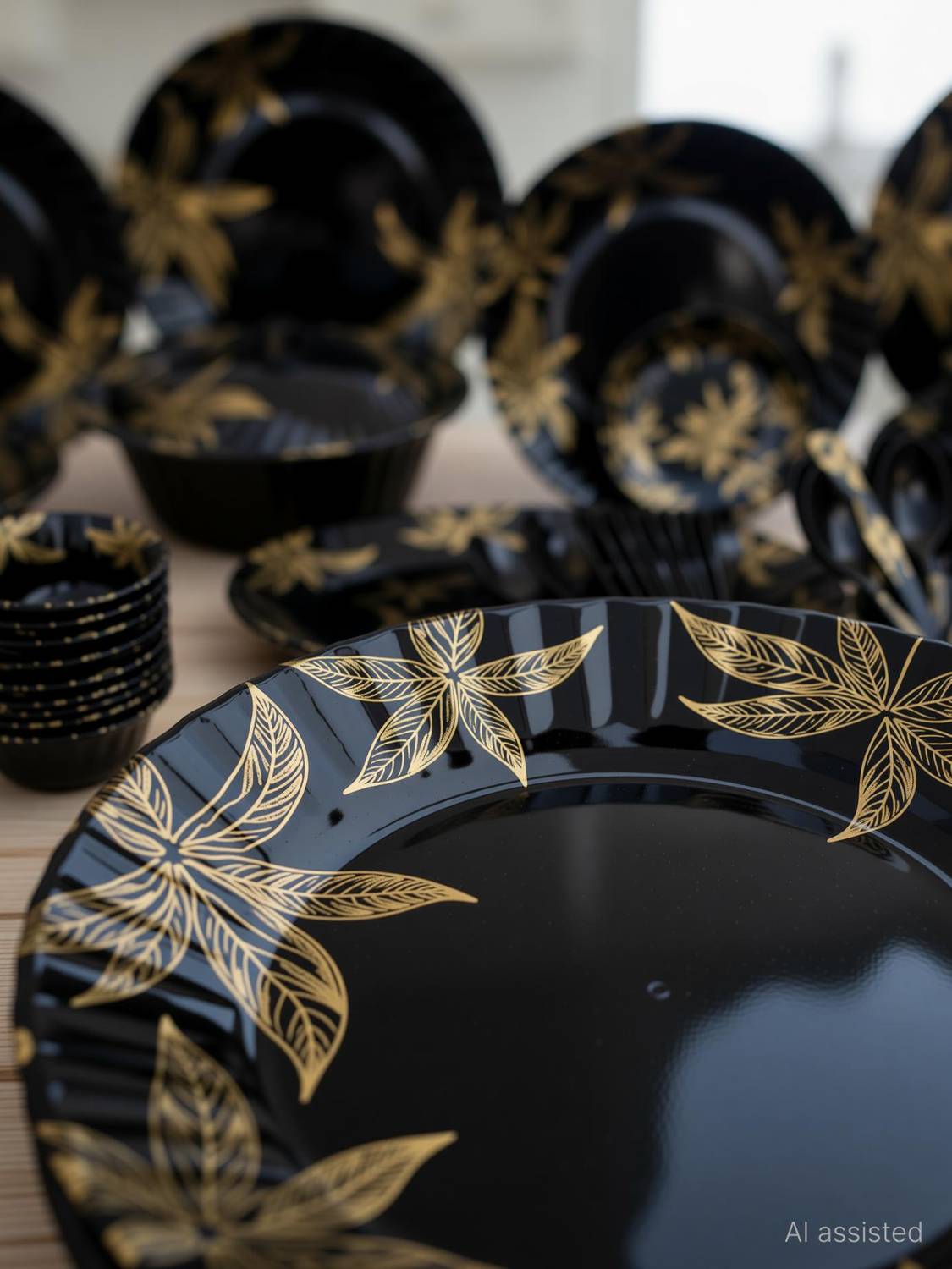 Radhe 84-Piece Melamine Dinner Set Black Pack of 84 - Image 2