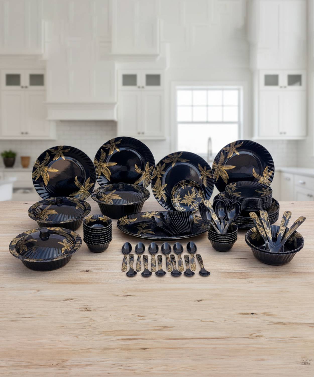 Radhe 84-Piece Melamine Dinner Set Black Pack of 84 - Image 3