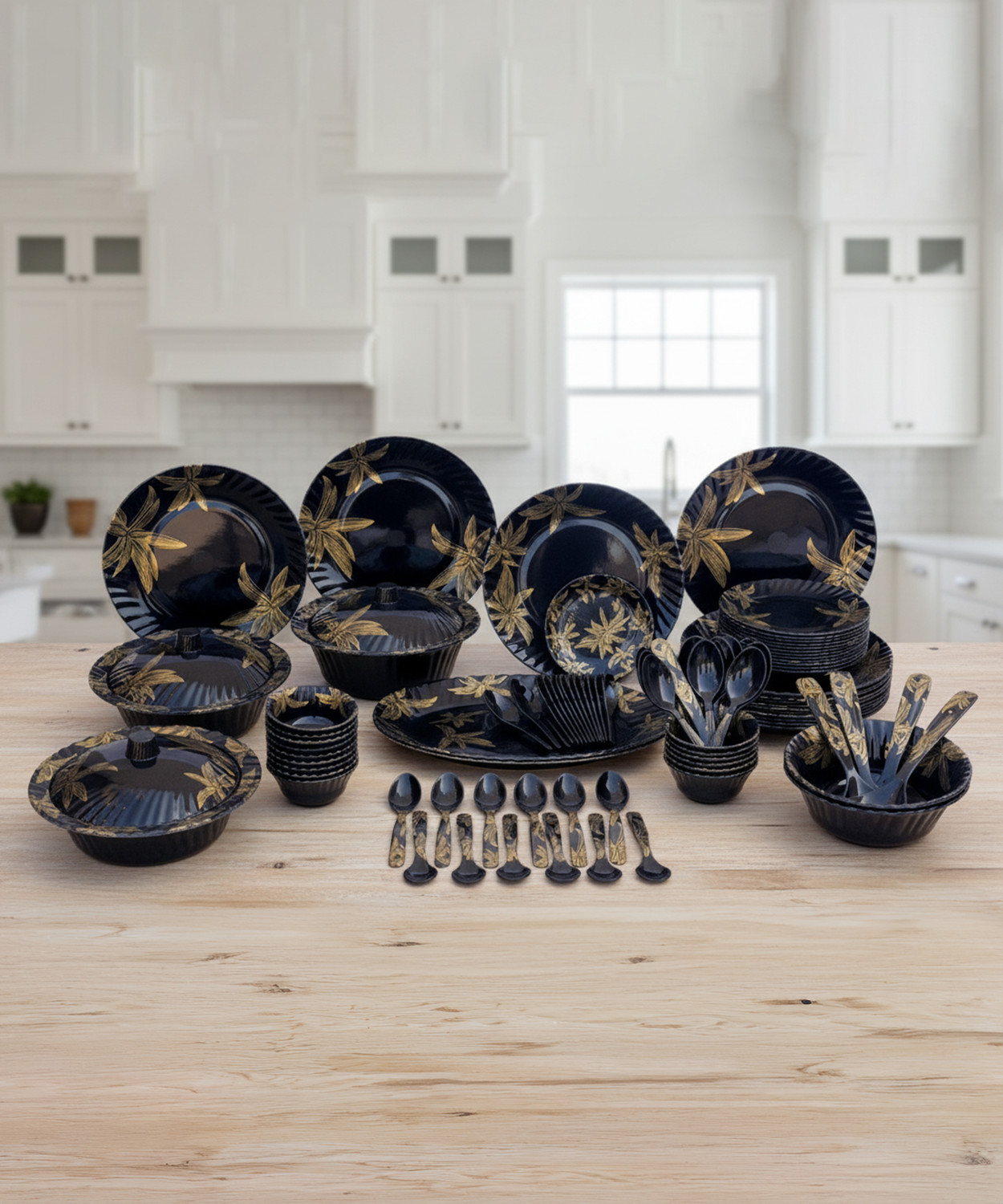 Image of Radhe Crockery Pack of 84 Melamin Dinner Set (Black)