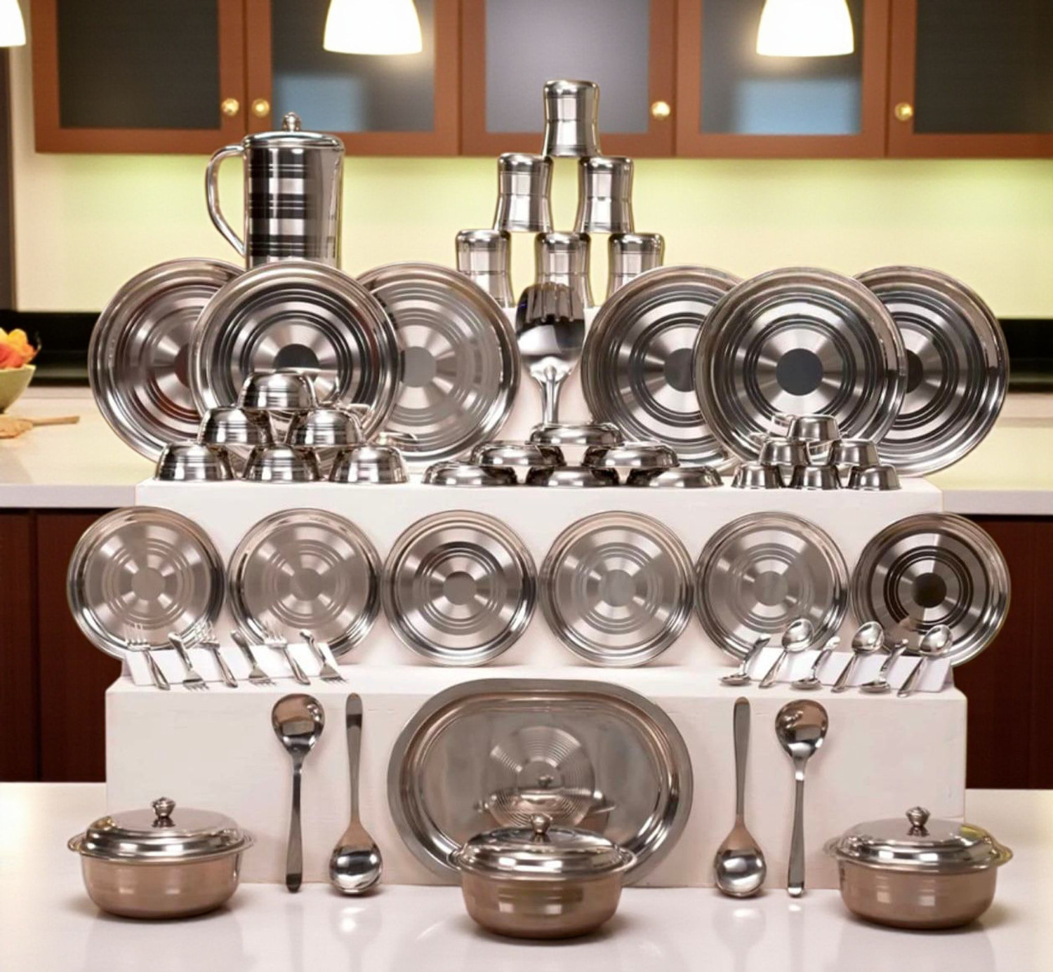 Image of Flipkart SmartBuy Pack of 58 Stainless Steel Flipkart smartBuy Dinner Set