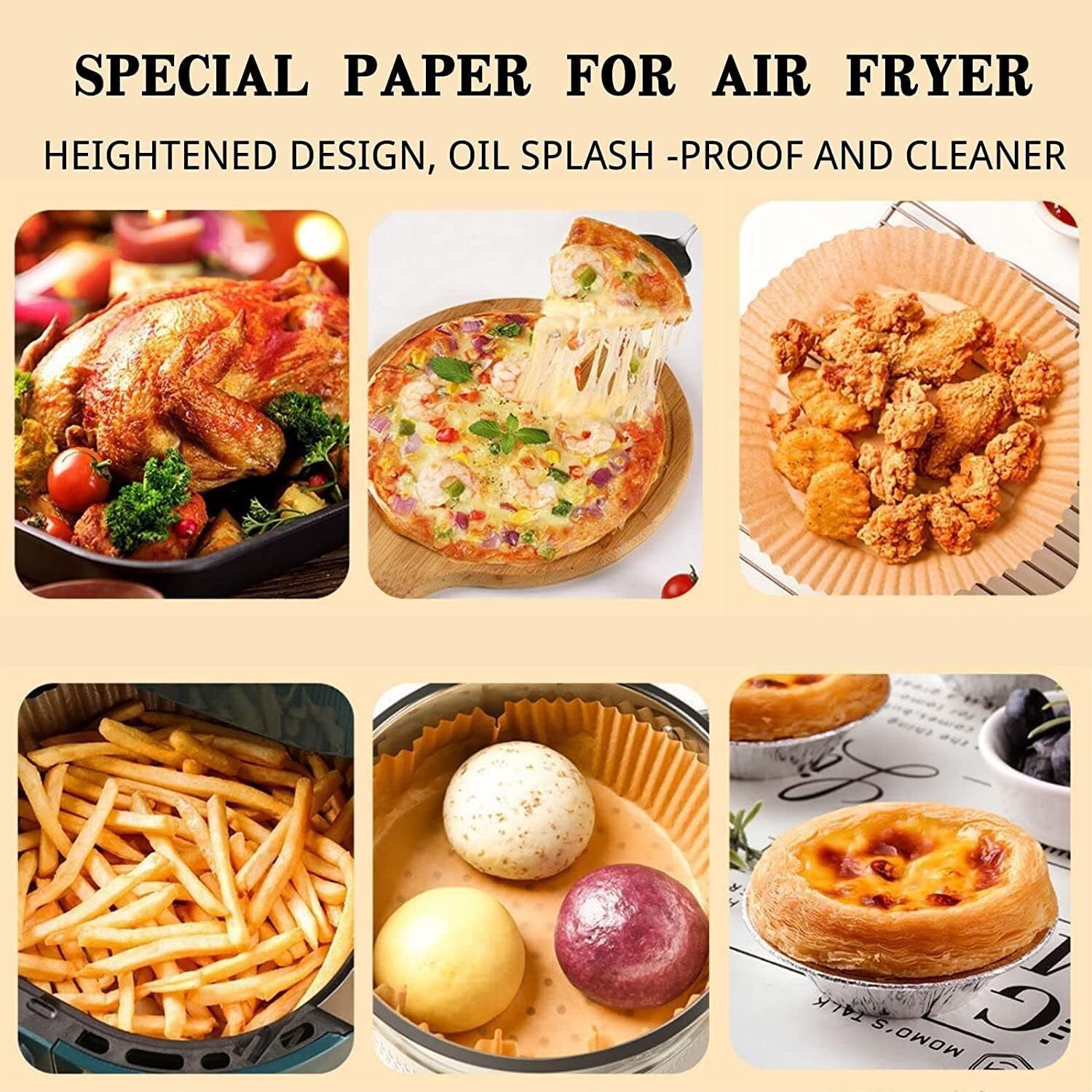 Image of KESOL Disposable Air Fryer Paper Liners 100 Pcs with Oil Brush Set Airfryer Tray