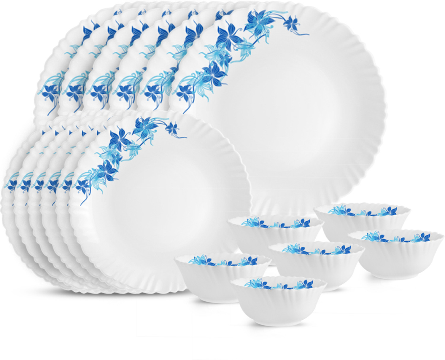 Image of cello Pack of 18 Opalware Dazzle Swirl Dinner Set (Blue, Microwave Safe)