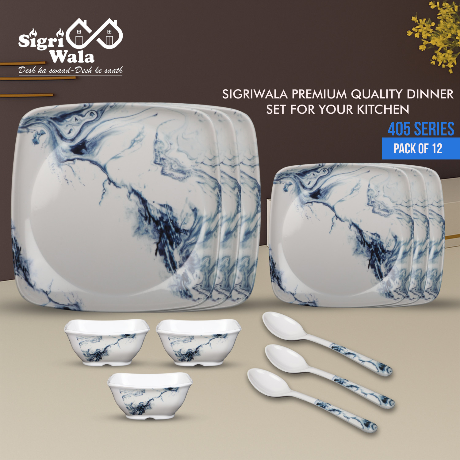 Image of Sigri-wala Pack of 12 Melamin Dinner Set