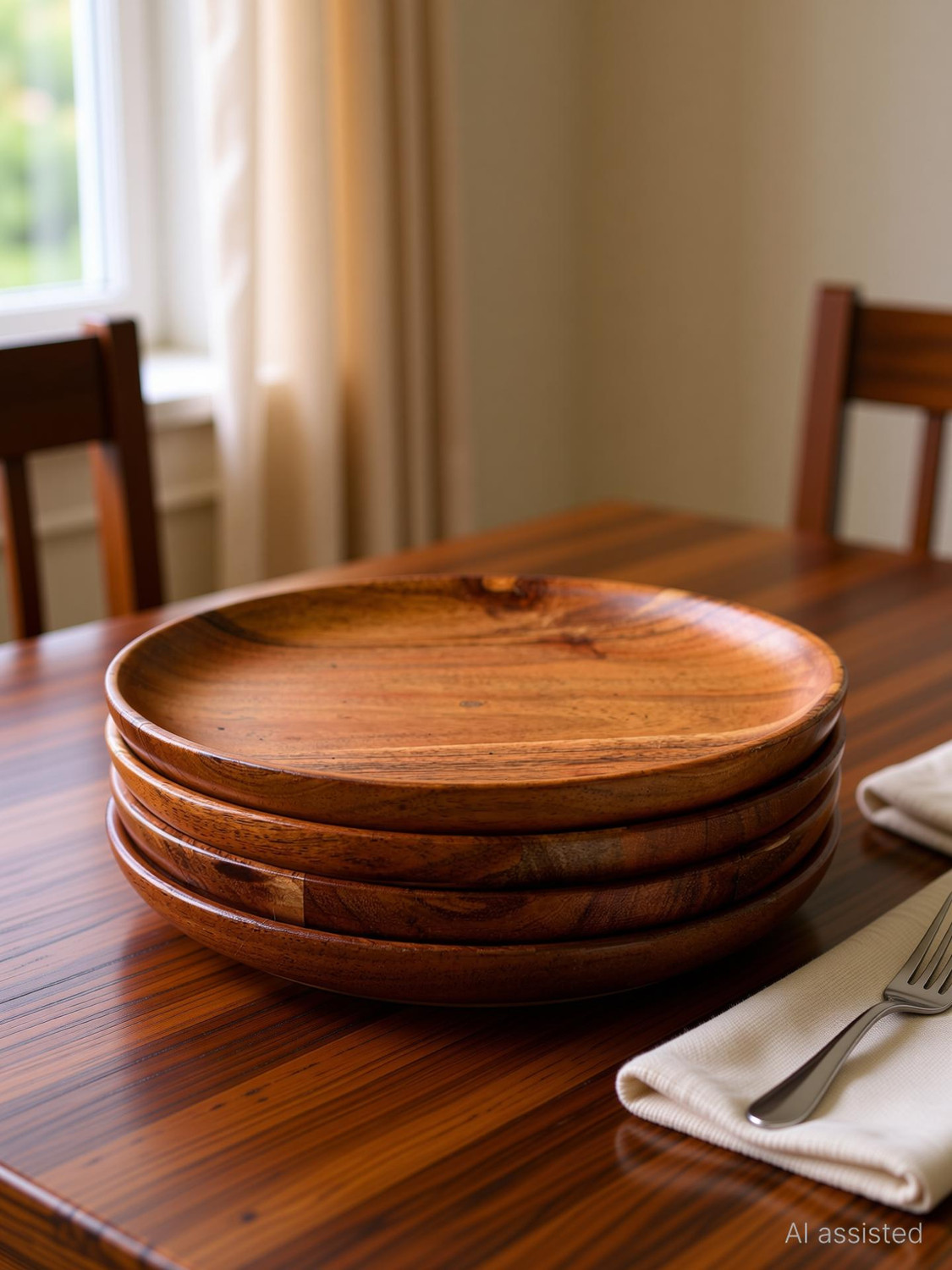 Image of ZUNALDO Pack of 4 Wood Export quality premium finish wooden plate for dinner lunch breakfast Dinner Set (Brown)