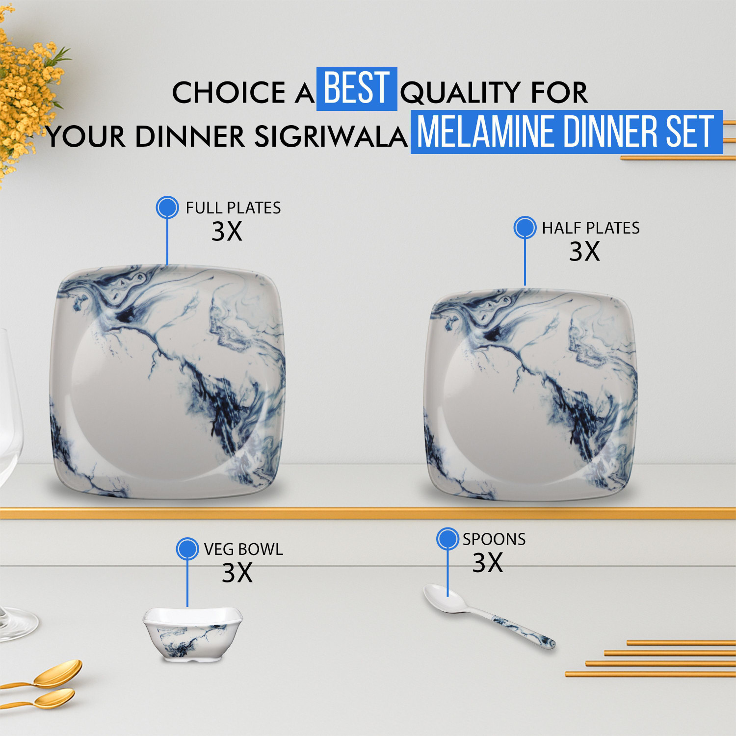 Image of Sigri-wala Pack of 12 Melamin Dinner Set