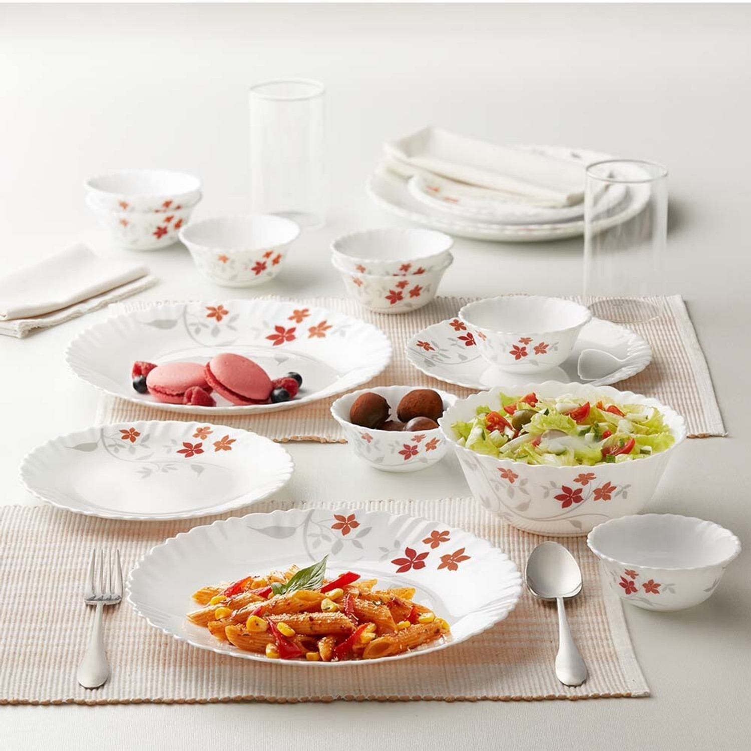 Larah by Borosil Pack of 13 Opalware ROSALIE Dinner Set