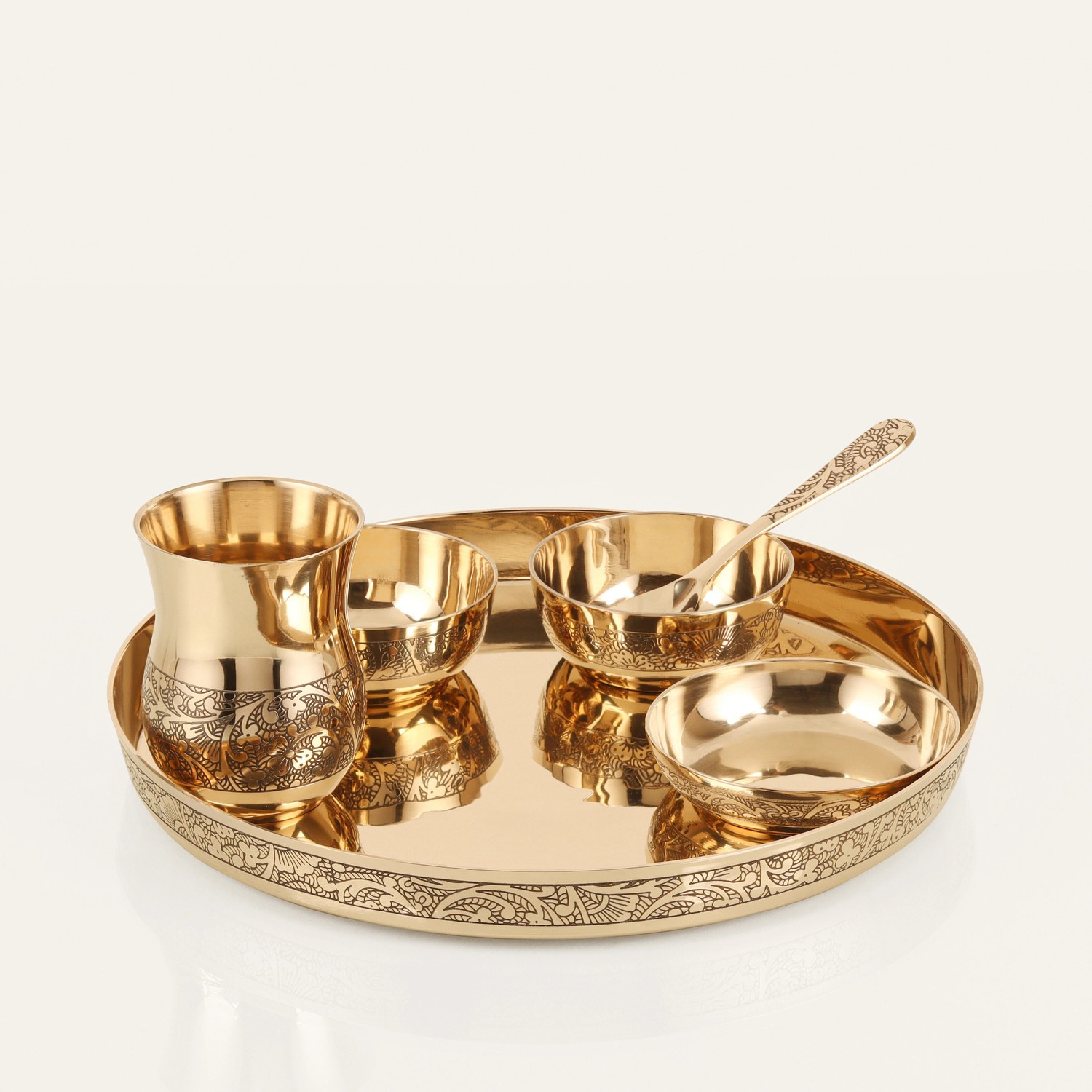 Image of The Healing Store Pack of 6 Bronze pure kansa dinner set eaching design for serving Dinner Set