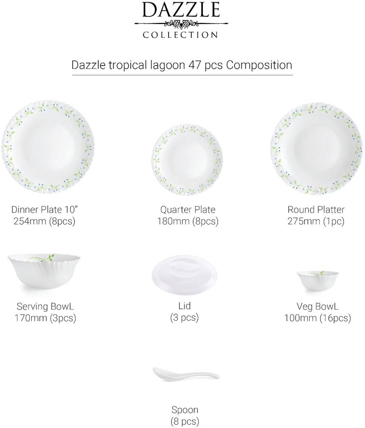 cello Opalware Dazzle Tropical Lagoon Dinner Set Pack of 47 - Image 4