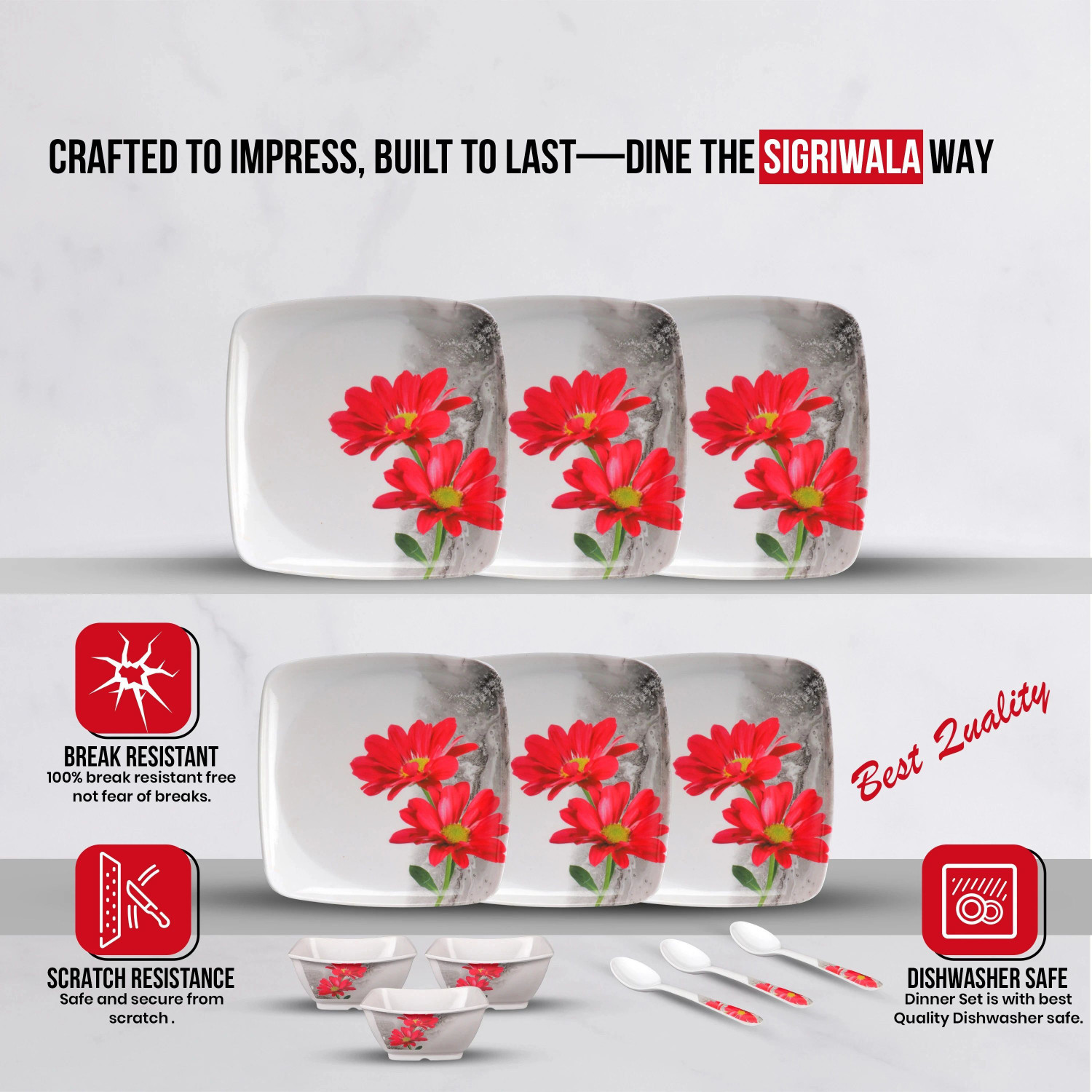 Image of Sigri-wala Pack of 12 Melamin Dinner Set