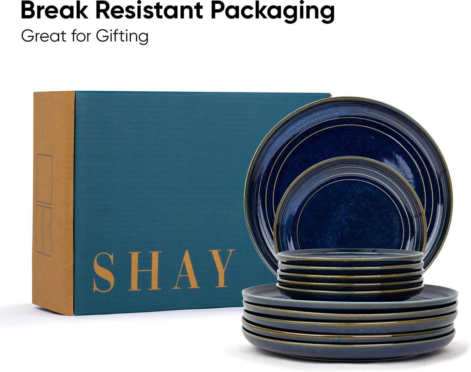 Shay 21-Piece Ceramic Dinner Set, Blue Pack of 21 - Image 5