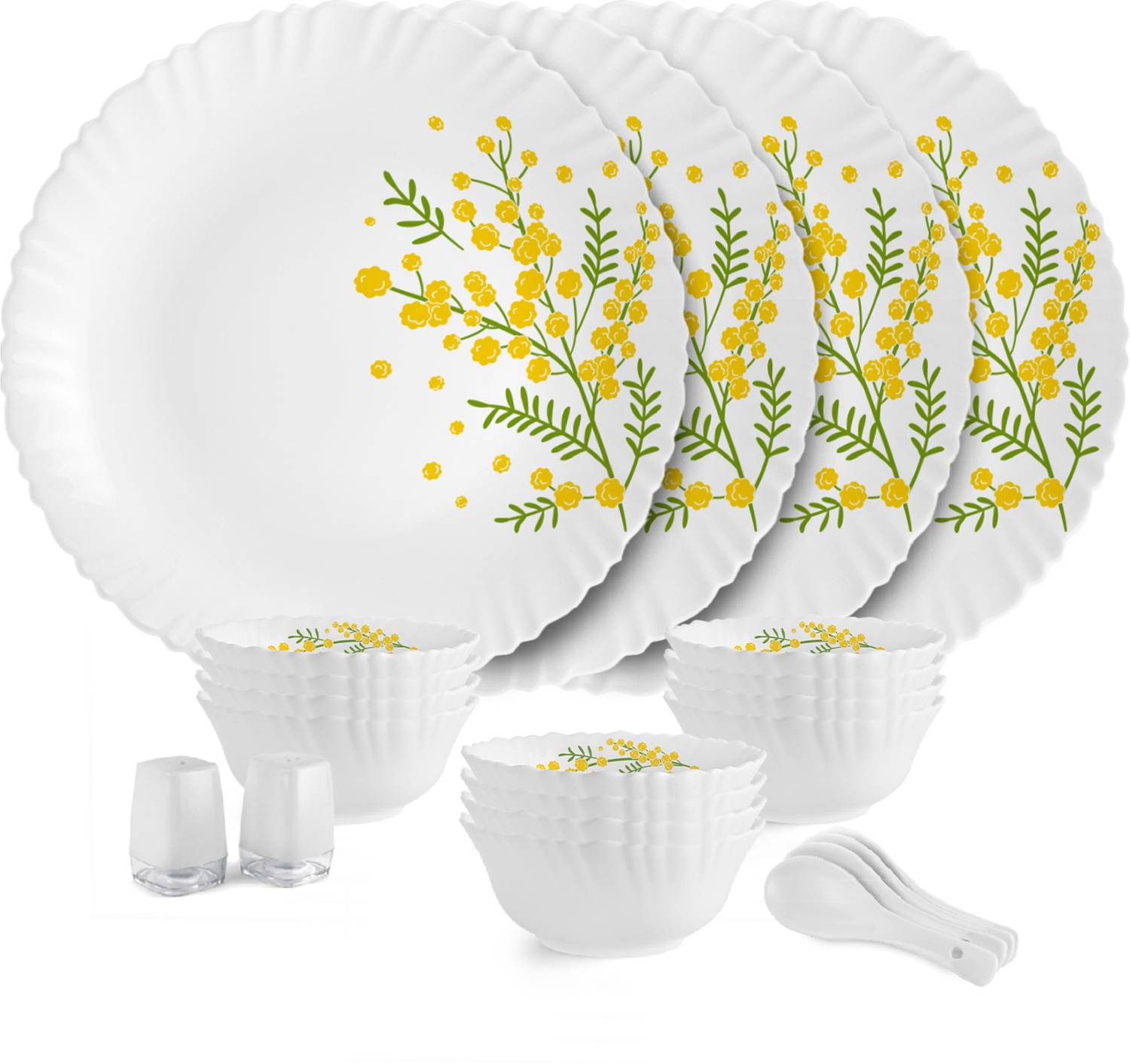 cello Pack of 22 Opalware Dazzle Series Girasol Crockery Set | Dishwasher Safe | Light-Weight Dinner Set