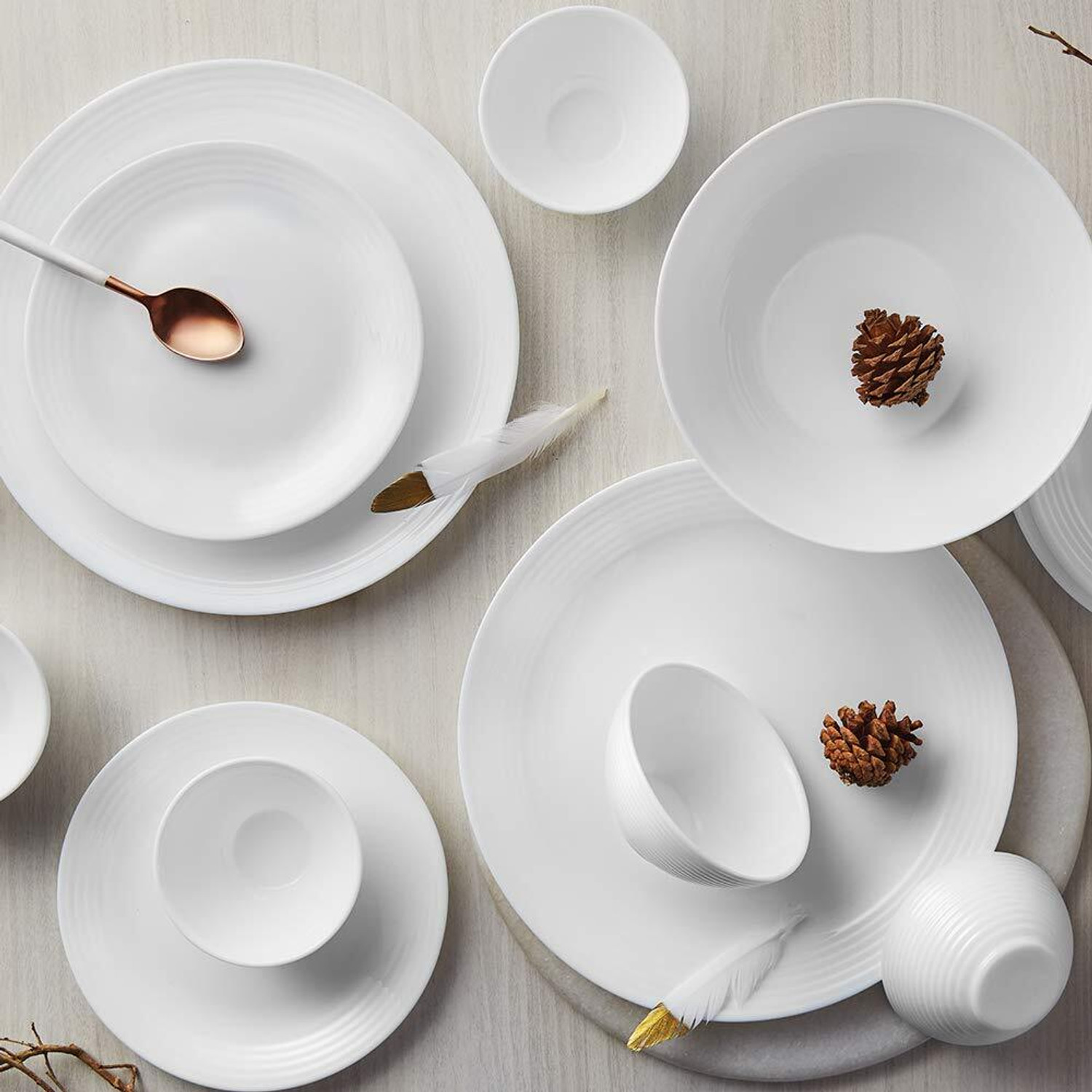 Image of BOROSIL Pack of 19 Opalware lightweight, yet extra strong, rough usage without chipping or scratching Dinner Set